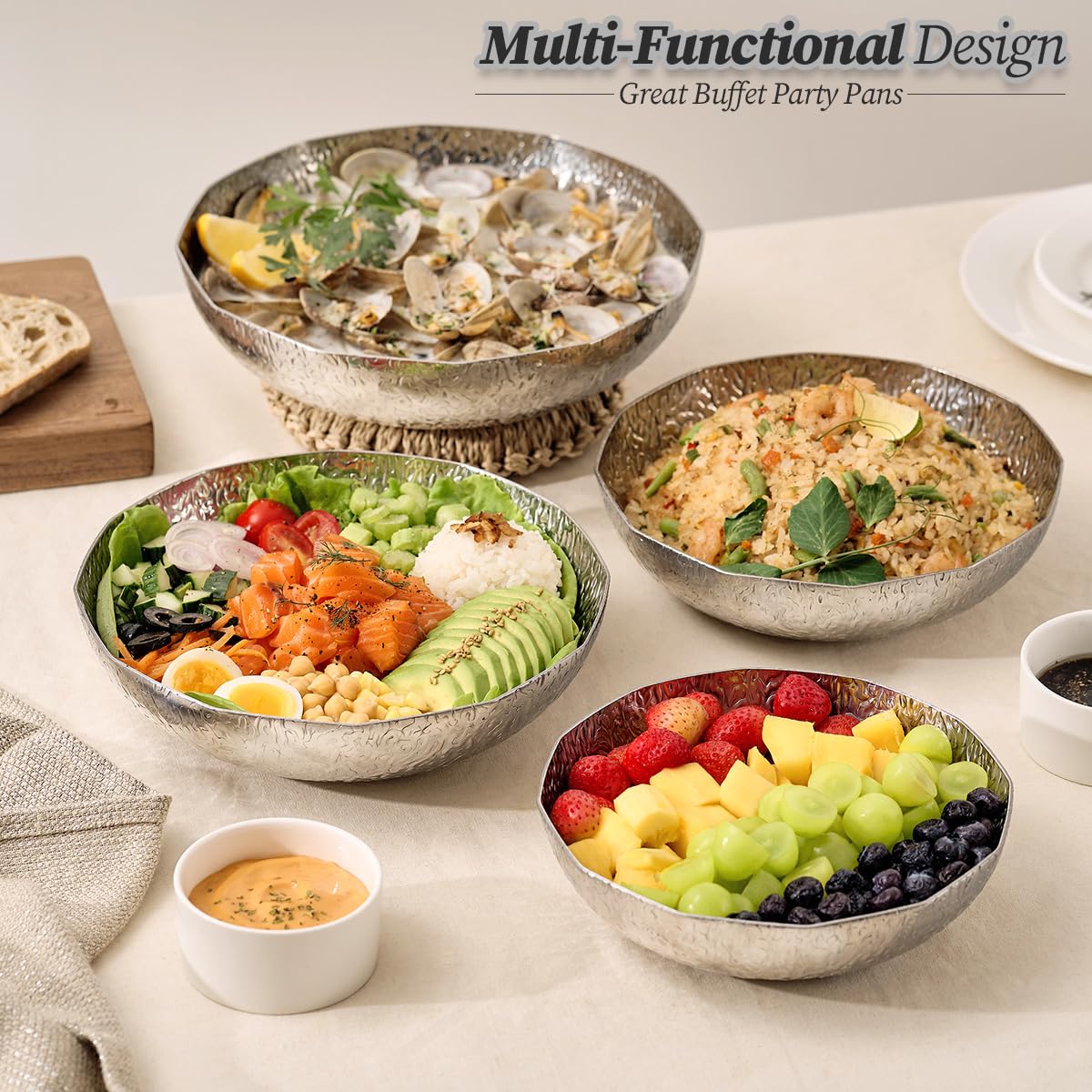 WAGENSTEIGER Plato multifuncional de acero inoxidable, sartenes para bufé y catering, cuenco de frutas y dulces, cuenco de cocina para ramen, sartén Sukiyaki de 3 capas con núcleo de aluminio (8.66