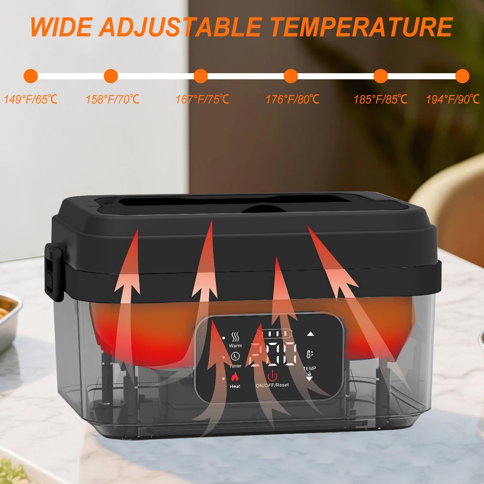 1L Elektrische Lunchbox mit Akku, Tragbare Elektrische Lunchbox mit Einstellbarer und TimerHeizfunktion, Beheizbare Brotdose mit Isoliertasche, Gabel & Löffel für Arbeit Reisen Unterwegs