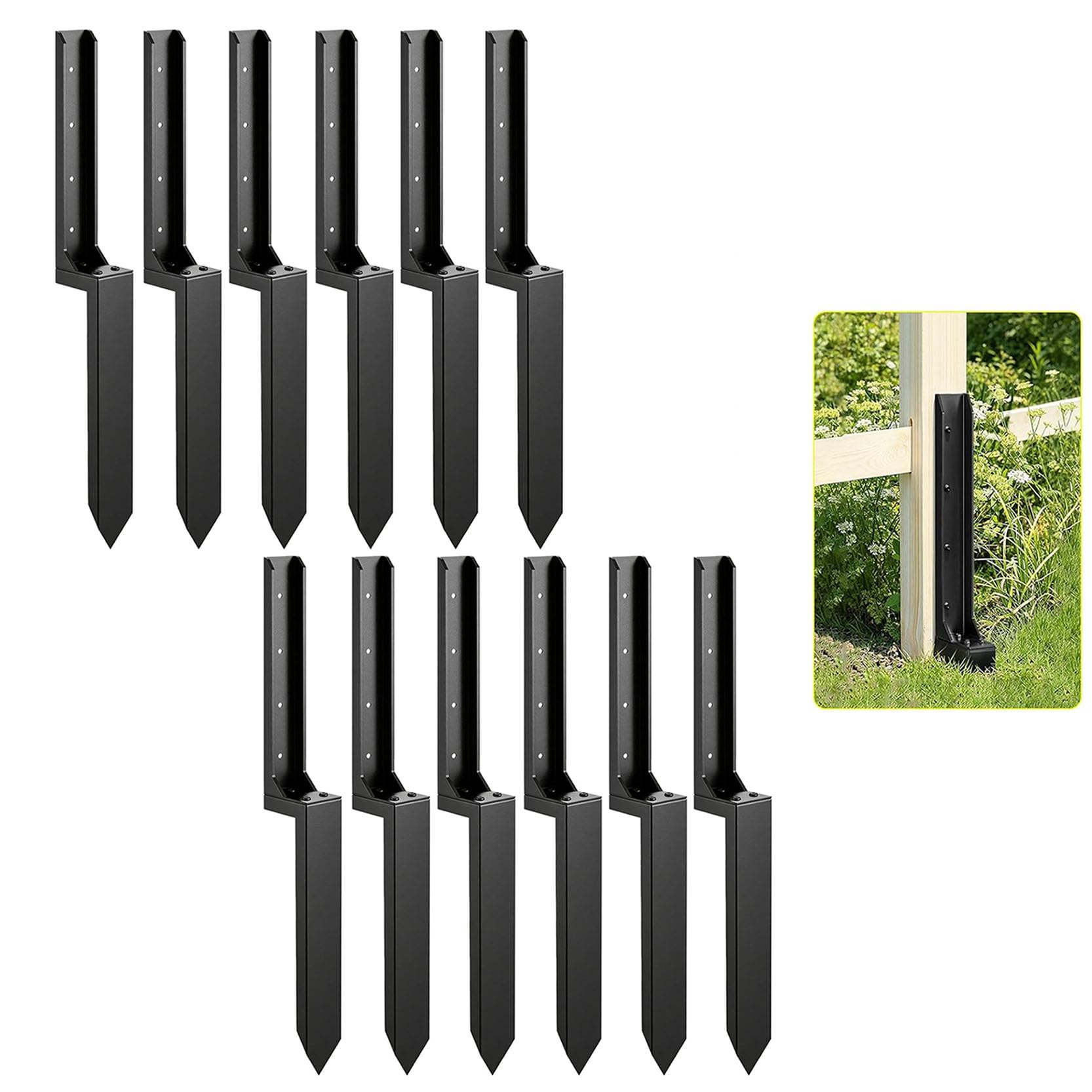 LQSYBHD Fence Post Repair Spike 12 Pack Heavy Duty Fence Post Support Ground Spike Anchor Stake for Tilted or Broken Wooden Fence Posts Durable Garden Fencing Solution