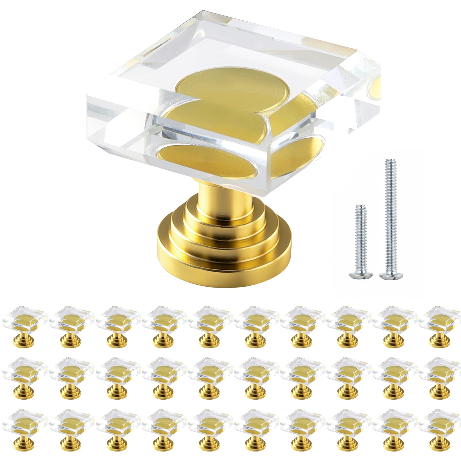 12 Pack 1-1/4 Inch Glass Crystal Cabinet Knobs, Brass Polygon Drawer Pulls — Amazon image 12