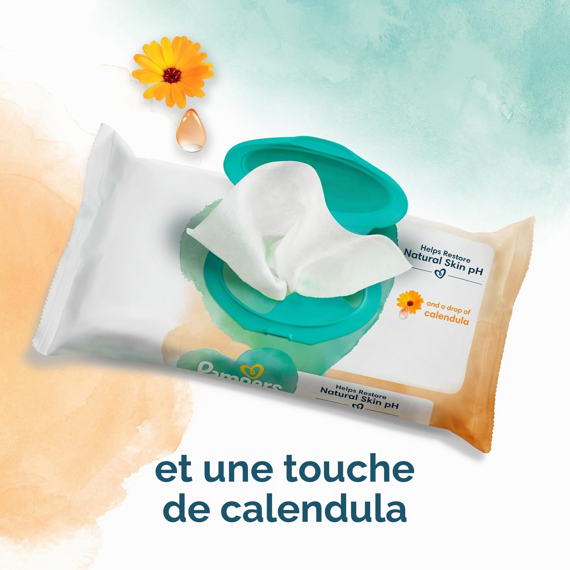 Pampers Harmonie Protect & Care Lot de 9 paquets de 44 lingettes humides = 396 lingettes humides qui aident à restaurer le pH naturel de la peau