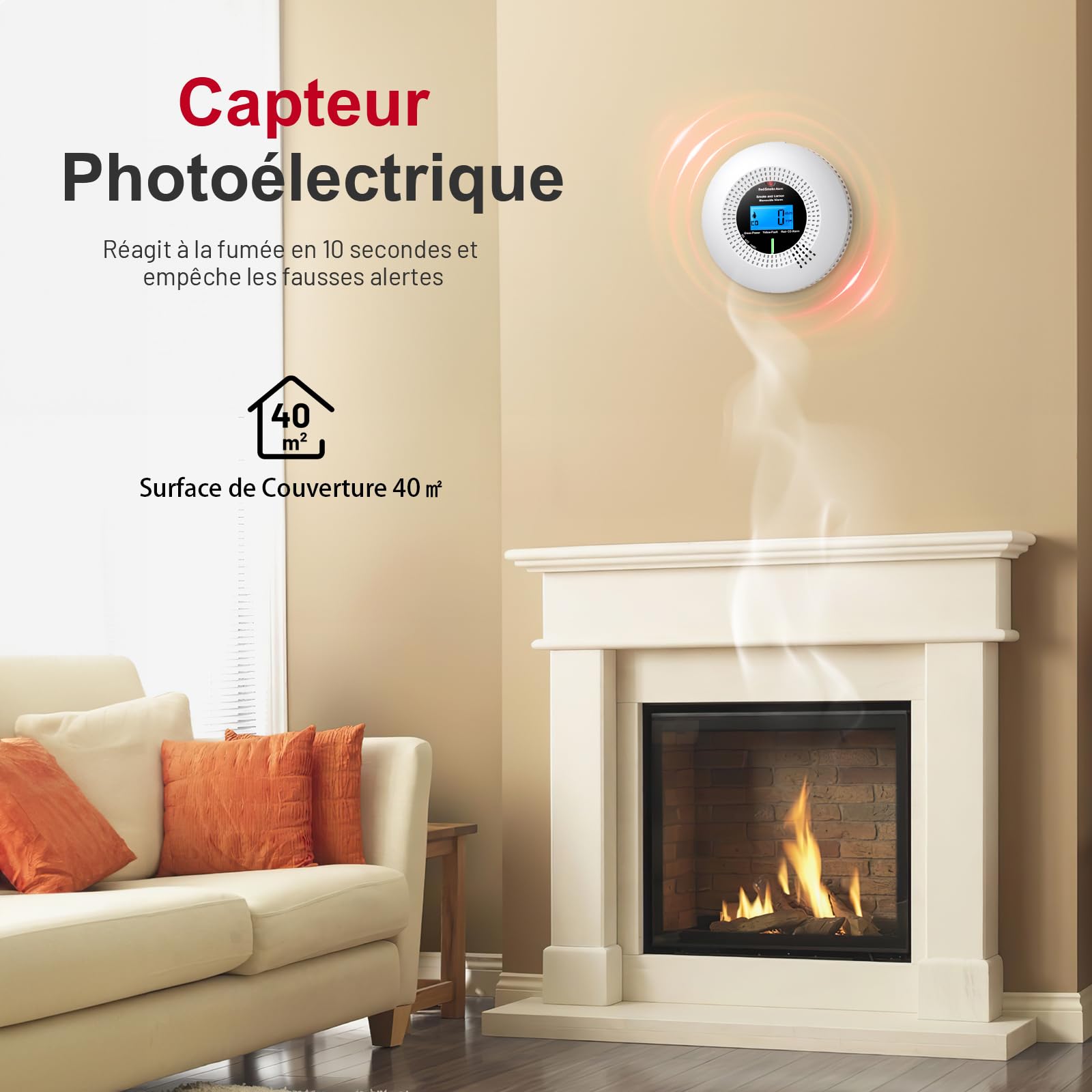 PHYSEN WiFi Détecteur de Fumée et de Monoxyde de Carbone, Durée de Vie de 10 Ans avec Batterie Remplaçable, avec Écran Numérique LCD Haute Précision, Certifié Normes EN14604 et EN50291, 1St