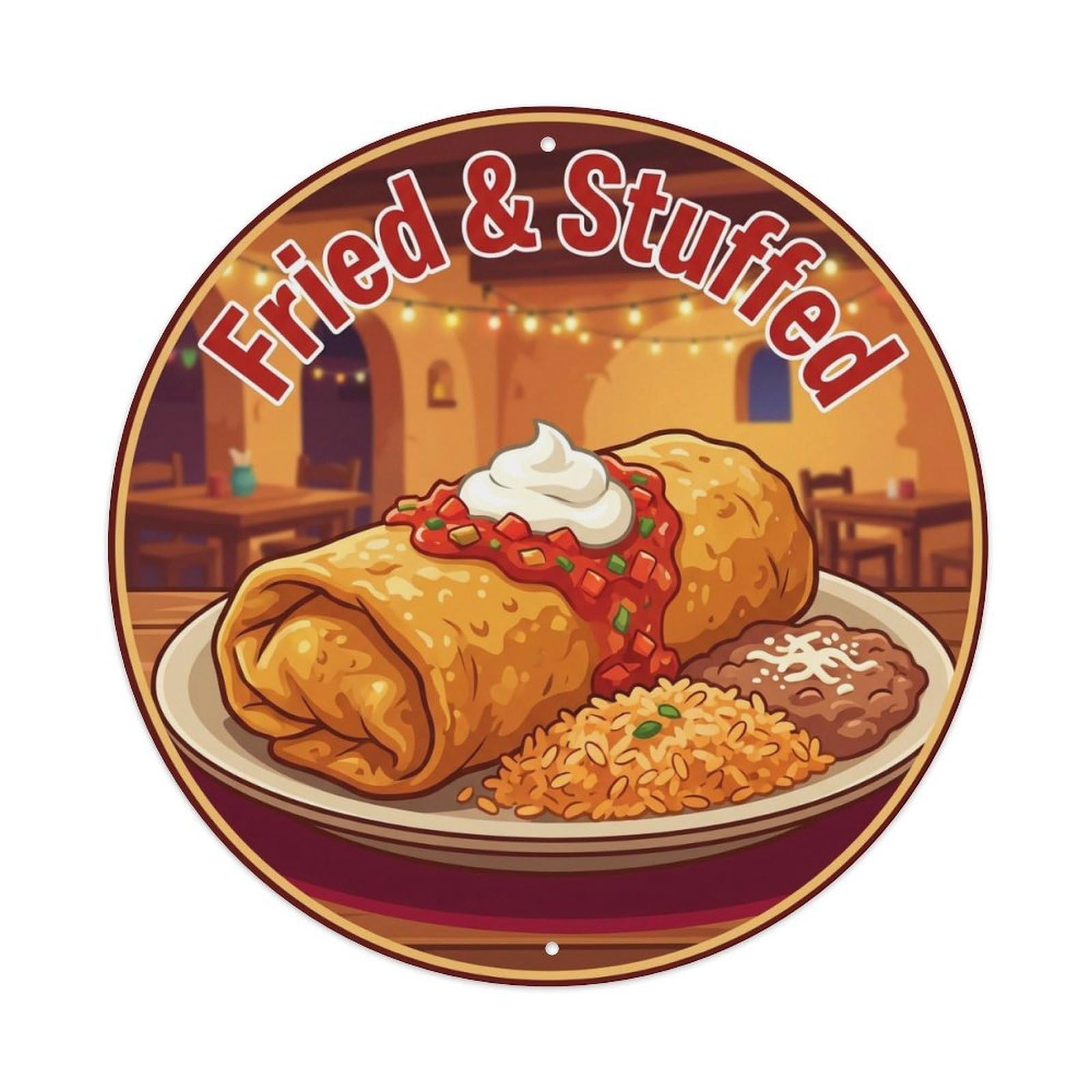 Okahys 8X8inch(20X20cm) Chimichanga Crispy Vintage Gourmet Food Metal Tin Sign