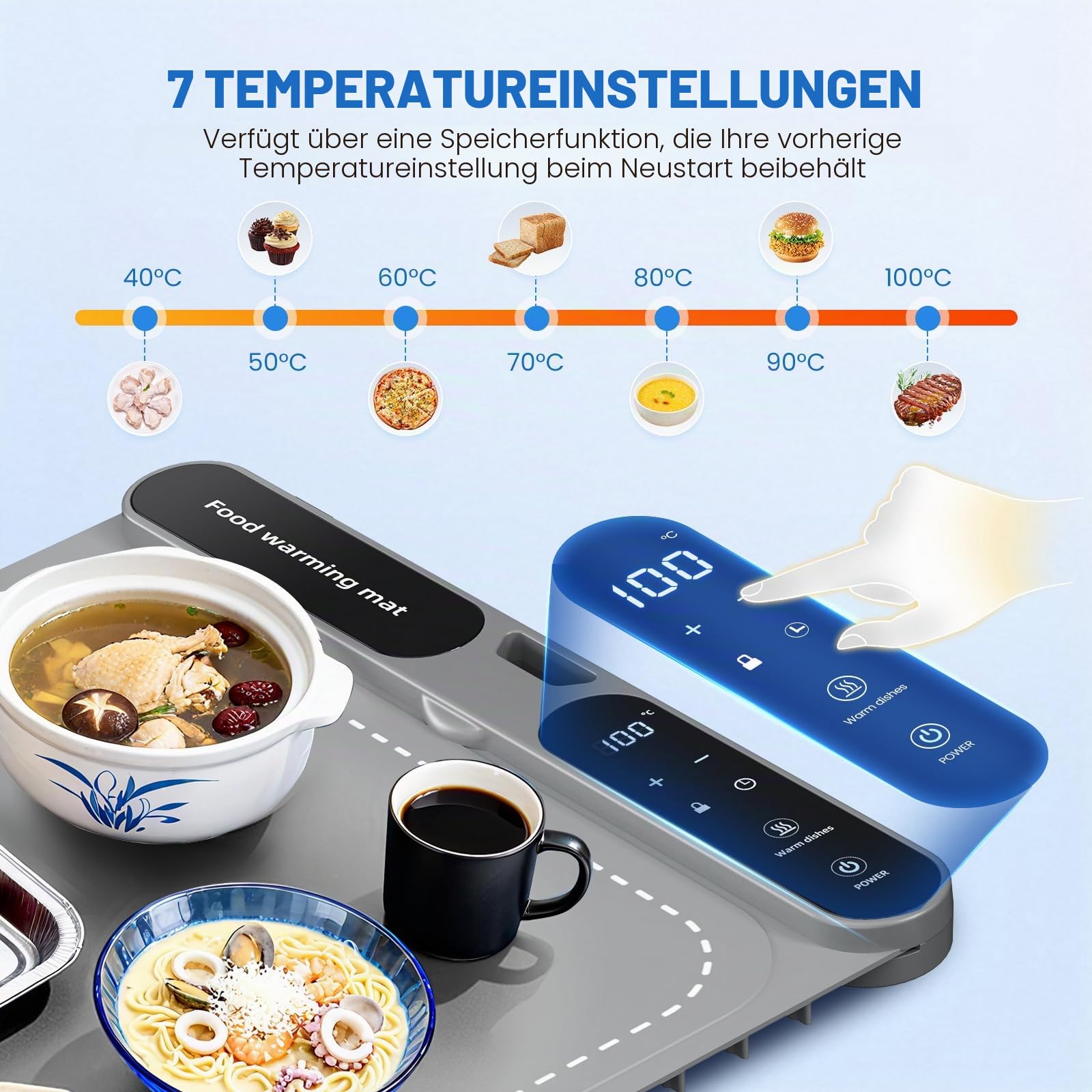 Elektrischer Speisenwärmer, tragbar, faltbar, aus Silikon, 40-100 °C, leicht zu reinigen, mit Nano-Material, für Buffet, Party, Auftauen