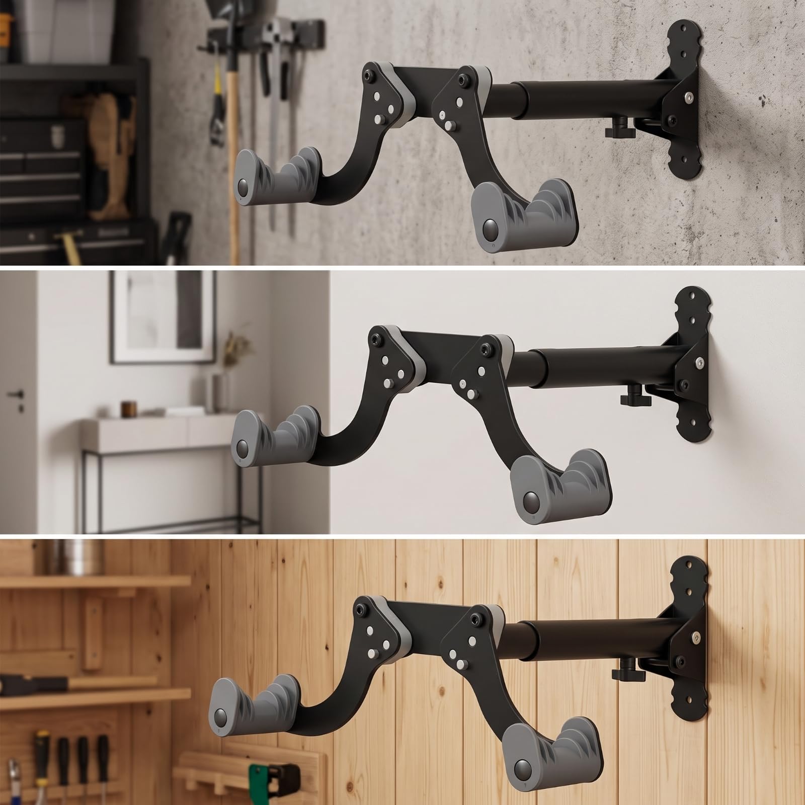 Pared para Bicicleta, Negro, Soporte De Pared Para Bicicleta Con Ganchos Ajustables