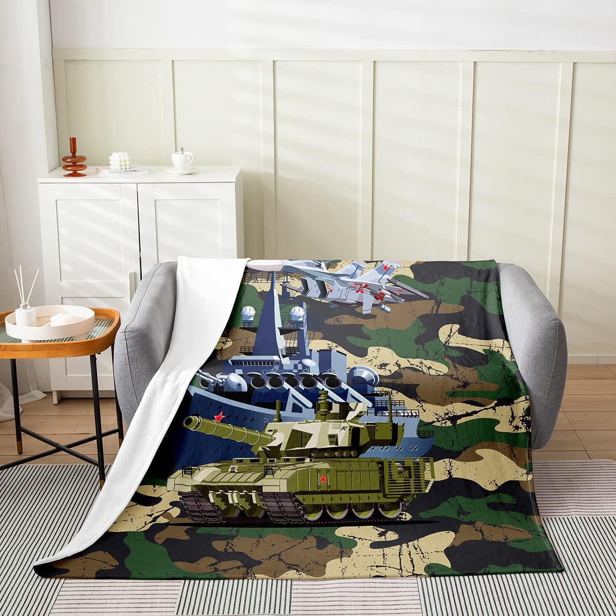 Perinsto Coperta Mimetica Morbida In Flanella, 130 X 150 Cm, Calda Per Divano E Letto, Nero/Grigio