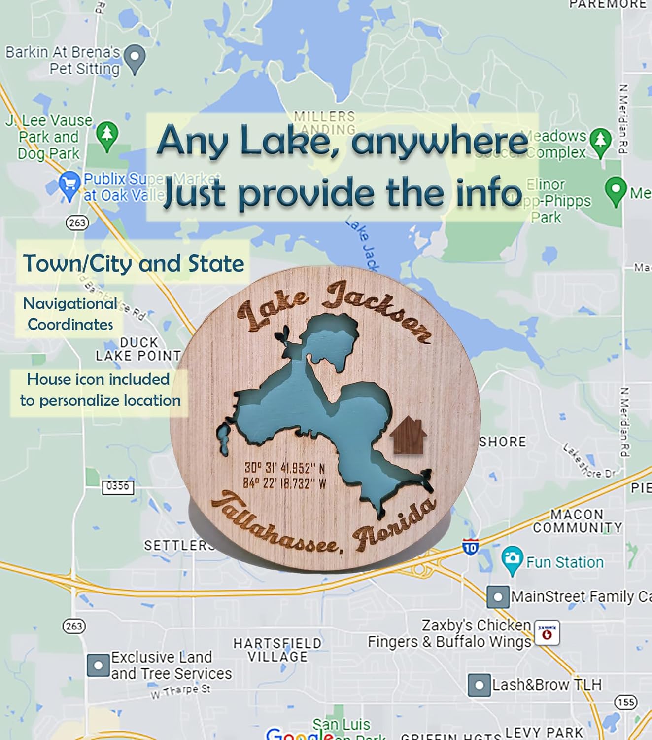 Custom Lake Map 3D Cutout Round Sign - Laser Engraved Wooden Home Decor for Office, Lake House, Cabin, Hunting Lodge - Houseboat or Mantle Decor, Gender Neutral Gift