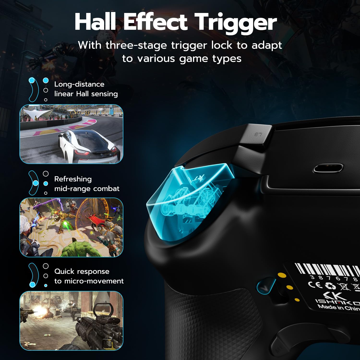 CHENGDAO 2,4G kabelloser Controller für PC/Windows/OLED/Lite/Android, Gamepad mit Hall-Effekt-Sensing-Joysticks und Hall-Triggern, mehrplattformkompatibel (Schwarz)