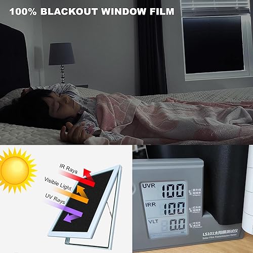 Miniatura 5 de VELIMAX Película opaca total estática para ventana, 100 % bloqueo de luz, película de vidrio de privacidad, negro dentro y blanco, oscurecimiento de
