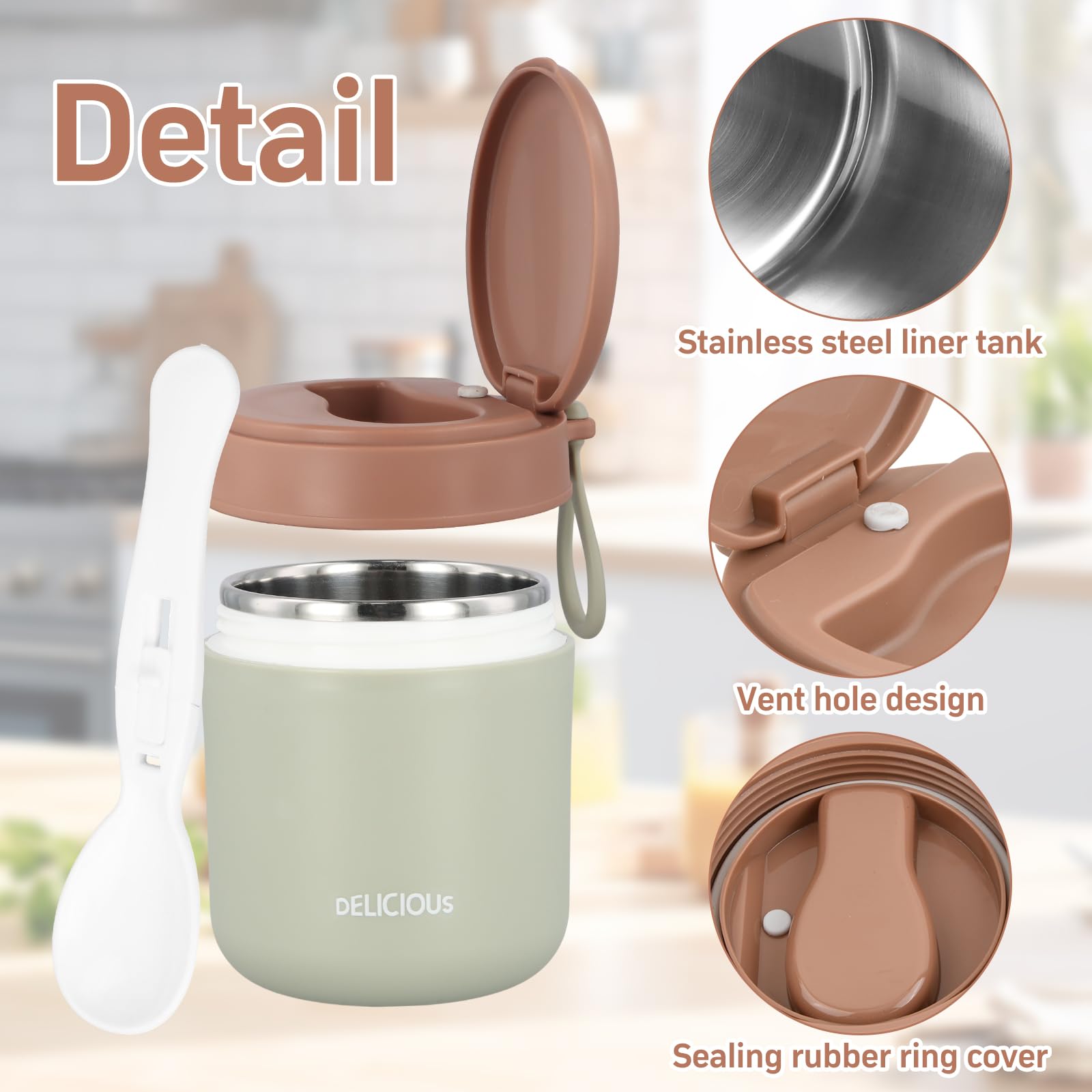 2 Thermos Alimentaires 430 Ml - Acier Inoxydable Isotherme - Avec Cuillère Pliable - Vert Et Rose
