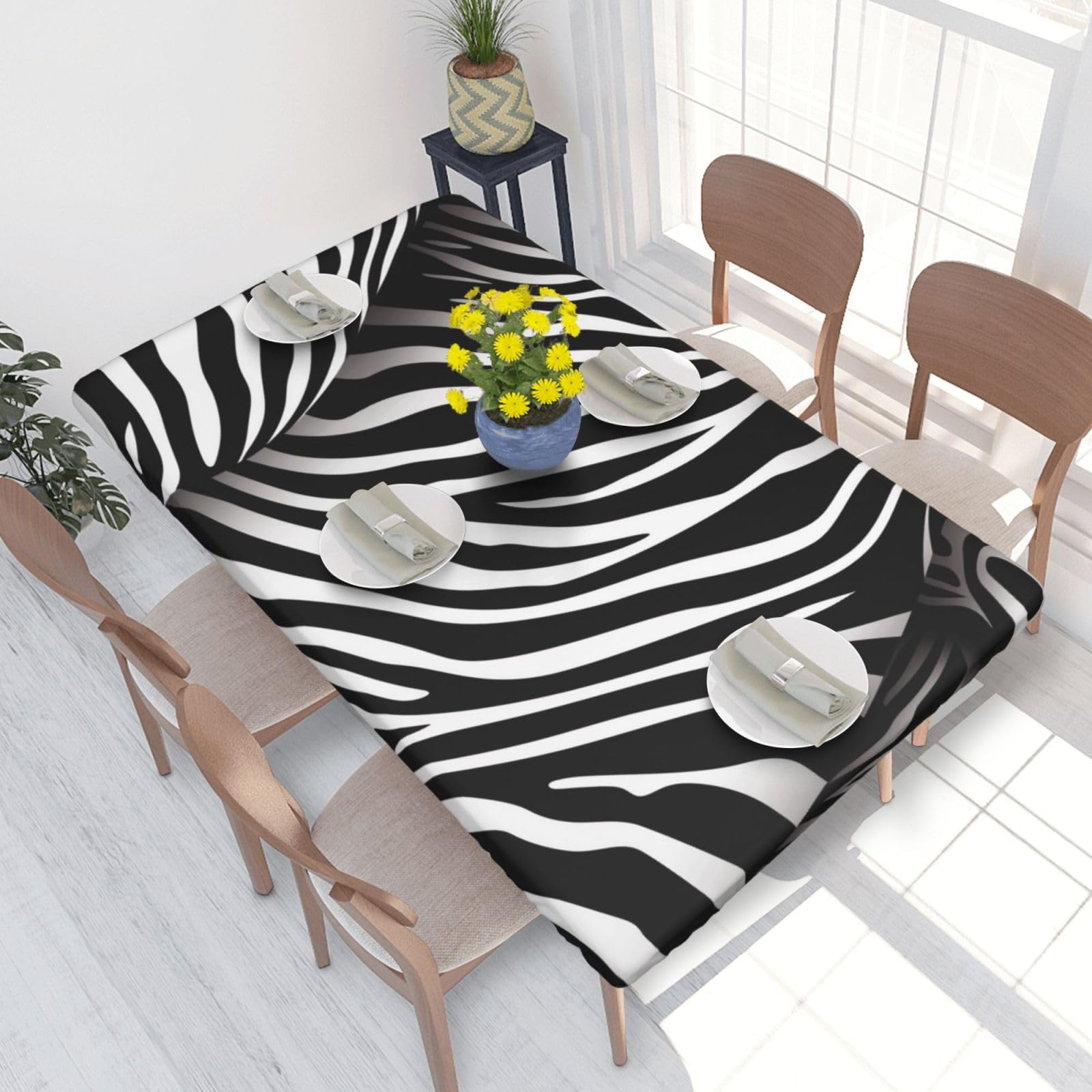 DCARSETCV Zebra Print Printed 4FT Waterproof Tablecloth with Elastic Edged Protect & Decor Your Table, Oil-proof Washable Table Cloth Cover for Dinner Picnic Party