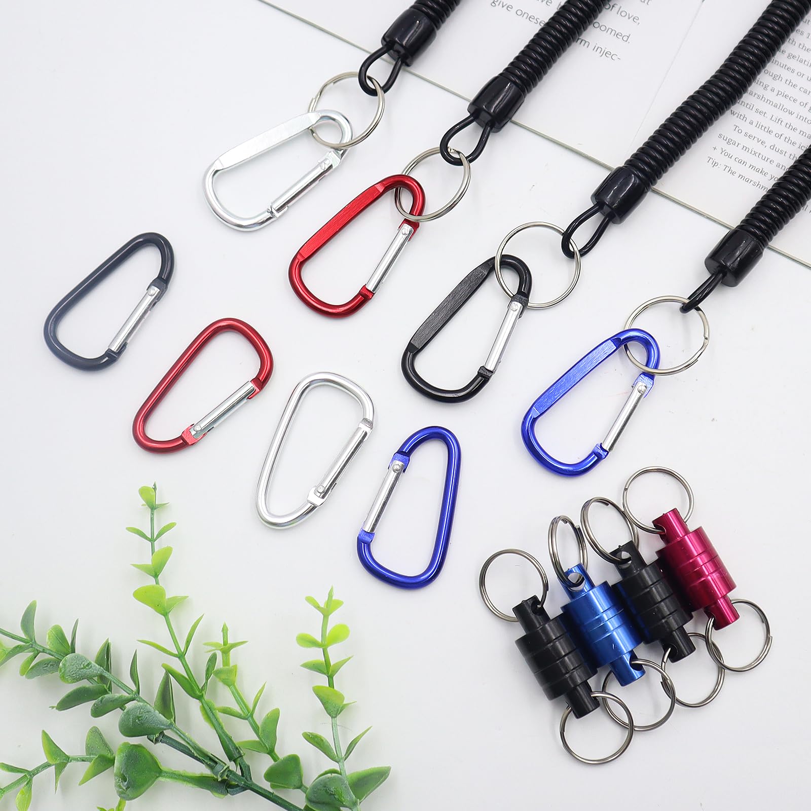 4 Pièces Libération de Filet Magnétique,Clip magnetique de pêche,Magnétique D'épuisette Boucle avec Mousqueton et Cordon enroulé pour Pêche Surf Randonnée L'alpinisme