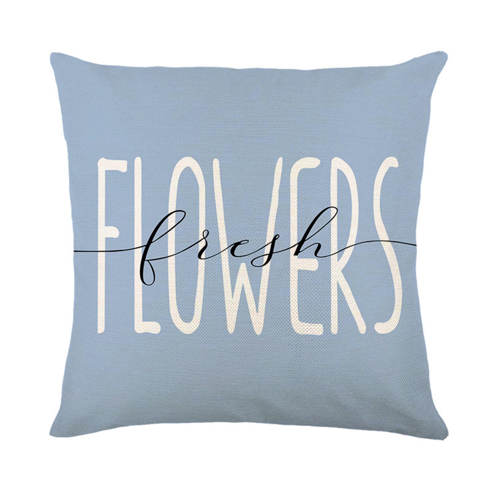 Cushion Covers 40cm x 40cm Blue Flower Decorative Pillows Linen Square Sofa Bed Cushions with Invisible Zipper Throw Pillow for Living Room Outdoor Pillowcases