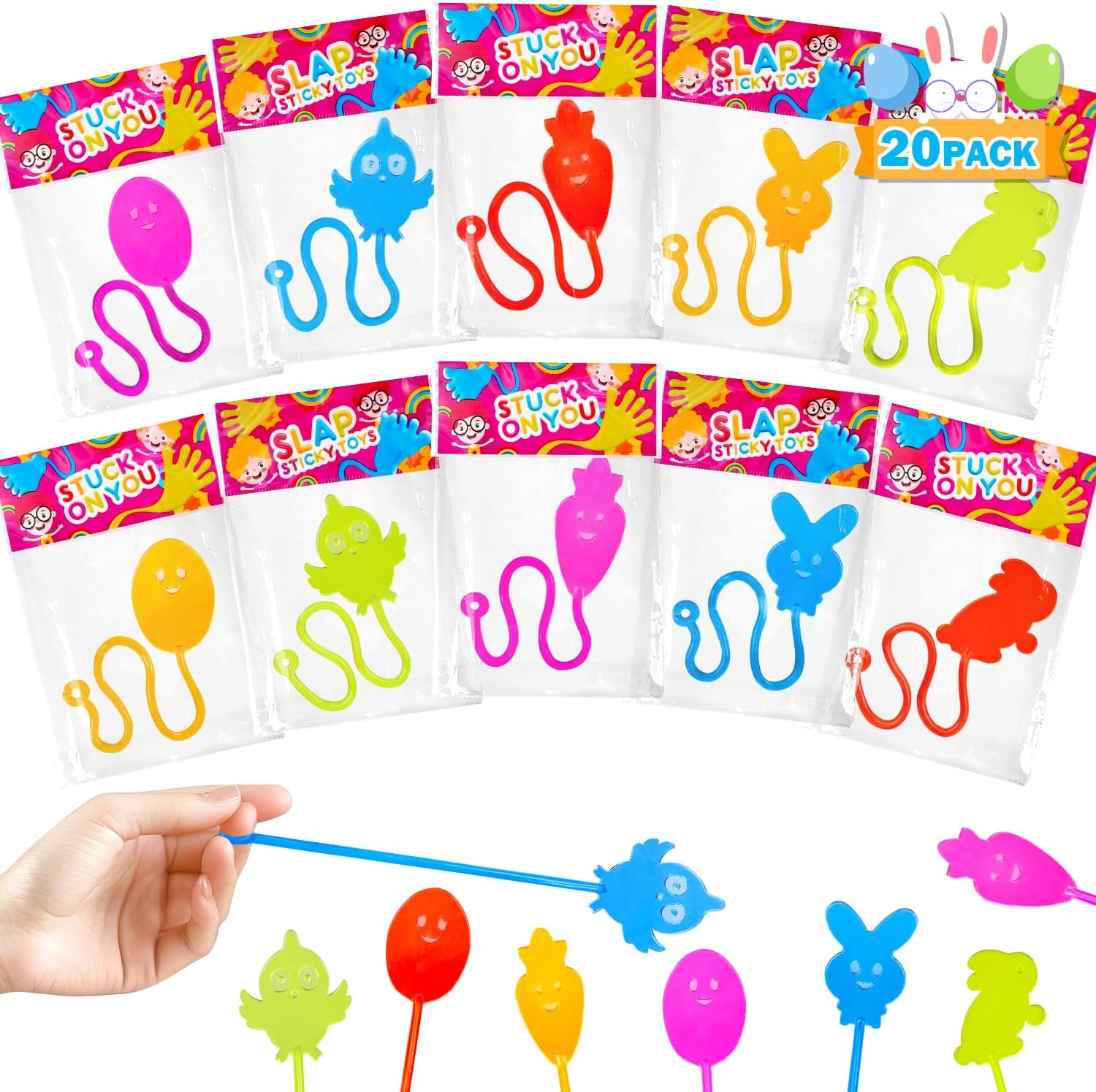 20 Pack Easter Sticky Hands Toys Gifts for Kids,Non Candy Egg Fillers for Toddlers,Small Stuff Party Favors, Basket Pinata Goodie Bag Stuffers,Classroom Prizes Treats Trinket for Boy Girl (20Pack) Thumbnail