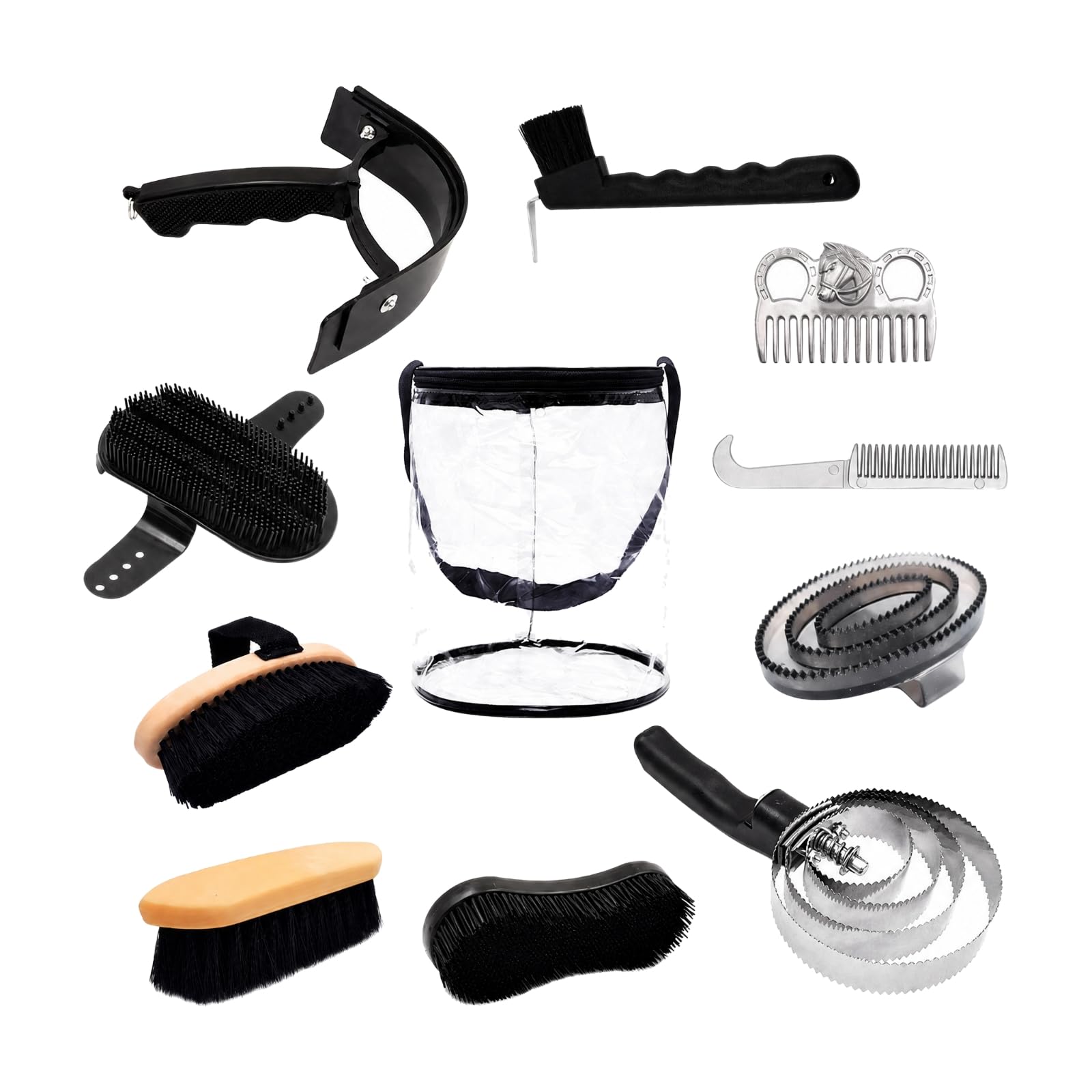 10 Pezzi Kit Borsa Cilindrica Trasparente Portatile Kit Toeletta con Borsa Portaoggetti Facile da Usare per Groom Equini