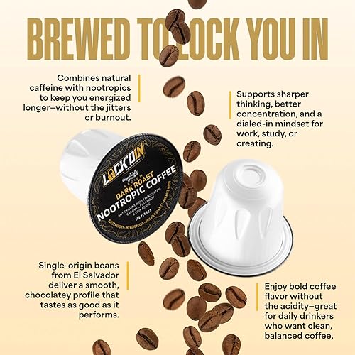 Miniatura 6 de LOCK'DIN Nootropic K-Cup, 36 unidades, cápsulas de tostado medio oscuro, 130 mg de cafeína por porción (granos de café verde), sabor a caramelo de