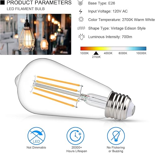 Miniatura 6 de LED Edison - Bombillas equivalentes a 60W, alto 90+ CRI Protección ocular, LED