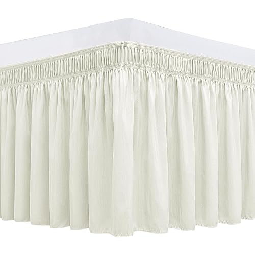 Biscaynebay Wrap Around Bed Skirts for Twin & Twin XL Beds 15" Drop, Ivory Adjustable Elastic Dust Ruffles Easy Fit Wrinkle & Fade Resistant Silky Luxurious Fabric Machine Washable