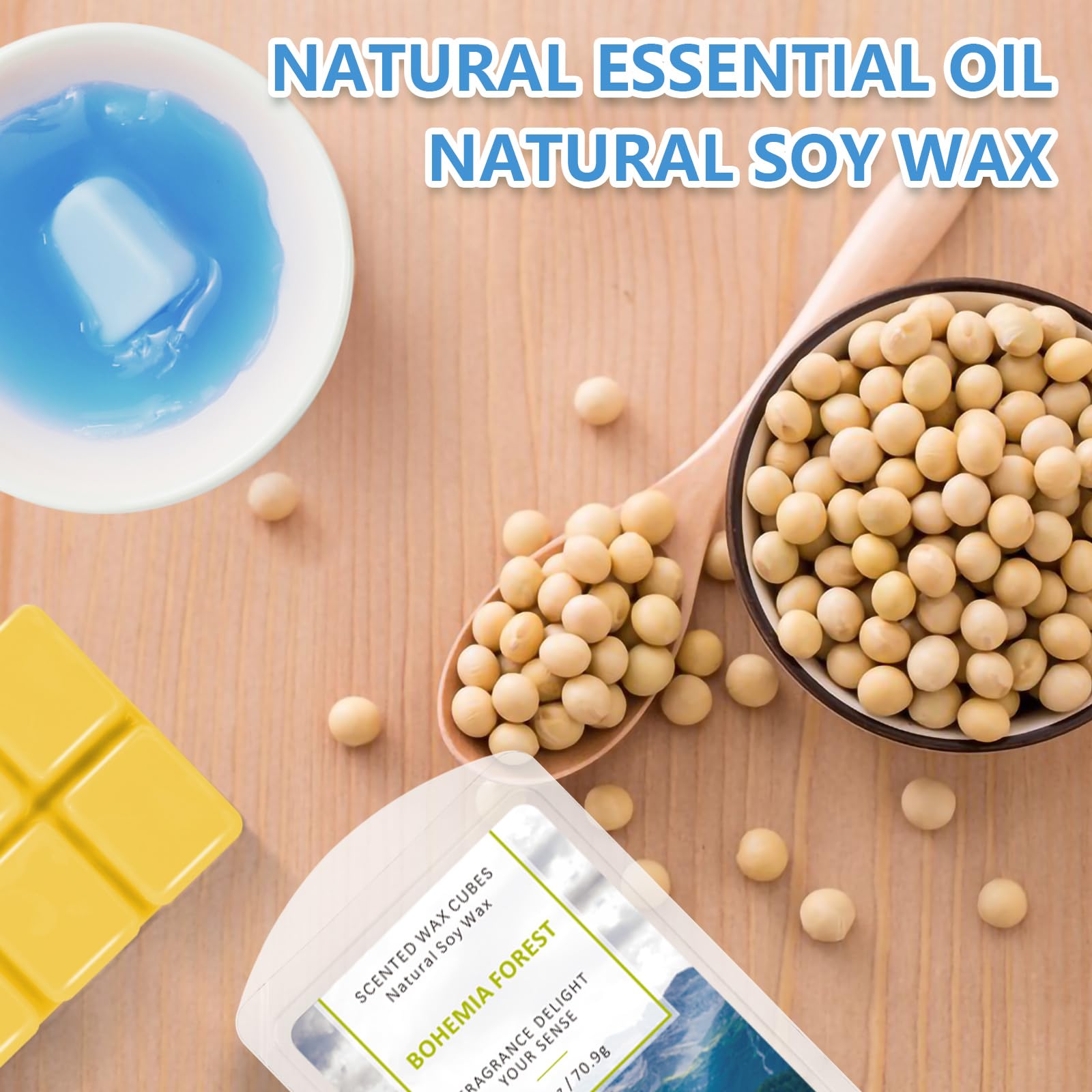 SCENTORINI Ceras Perfumadas para Derretir Aromáticas 100% Cera de Soja Fragancia, Aromaterapia，Aroma Lino Fresco, Bosque Bohemio, Brisa Marina, Viento en Verano 70.9 g x 4
