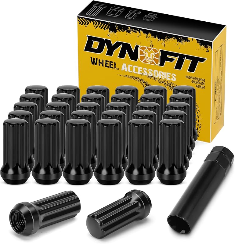 Dynofit 9/16"-18 Wheel Lug Nuts, 32pcs Closed End Spline Fuel Lugnuts Compatible With Dodge Ram 1500 2002-2010& Ram 2500 3500 1994-2011,Black Aftermarket Wheel Nut Include 1 Socket Key for 5&8 Lug Rim