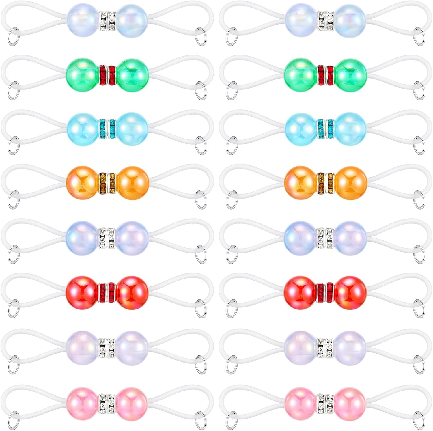 8 Pairs Non Piercing Faux Body Jewelry Adjustable Silicone Noose Rings Multicolor Fake Pearl Bead Barbell for Women
