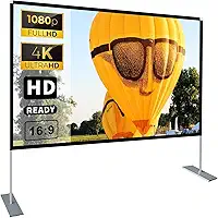 Tela do projetor com suporte de 100 polegadas 16:9 HD 4K Tela de projeção para ambientes internos para Home Theater 3D, projetor de tela dobrável rápido com pernas de pé e bolsa de transporte filme sem rugas