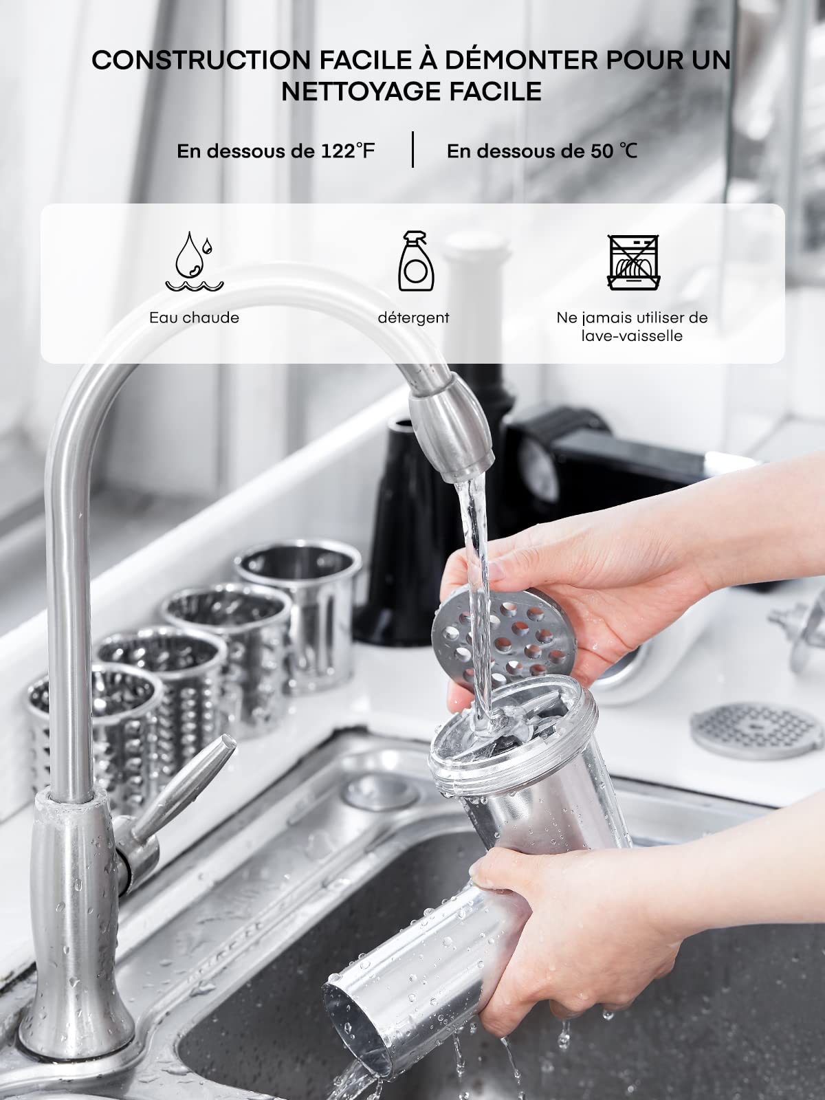 HOUSNAT 5-en-1 Multifonctions Hachoir à Viande Électrique Professionnel | avec 3 Plaques de Broyage en Acier Inoxydable, 2800W Max Puissance de Verrouillage, pour Saucisse, Kubbe, Légume