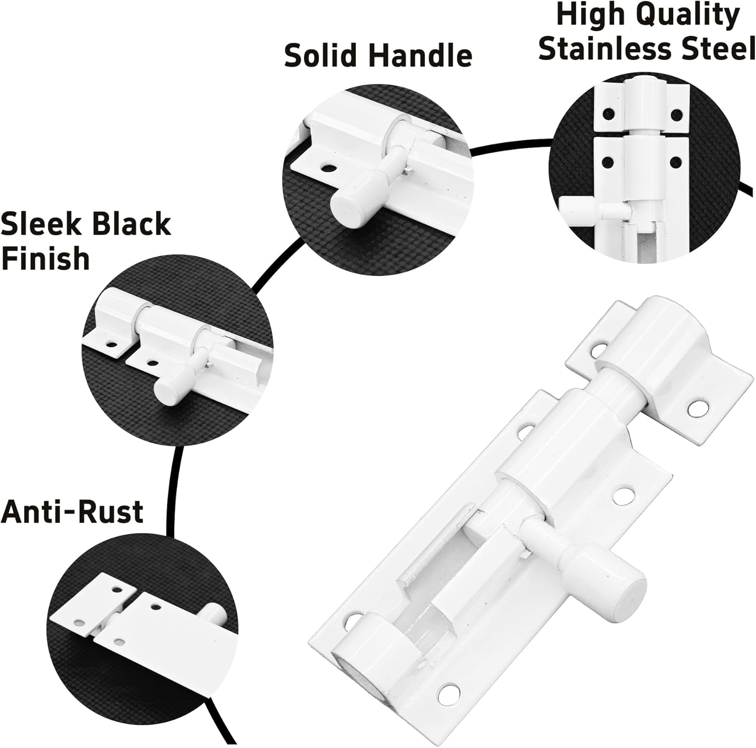 2Pcs 2 Inch White Aluminum Alloy Slide Bolt Latch, Heavy Duty Security Interior Exterior Door Window Latch Sliding Lock Barrel Slide Bolt Gate Lock Hasp