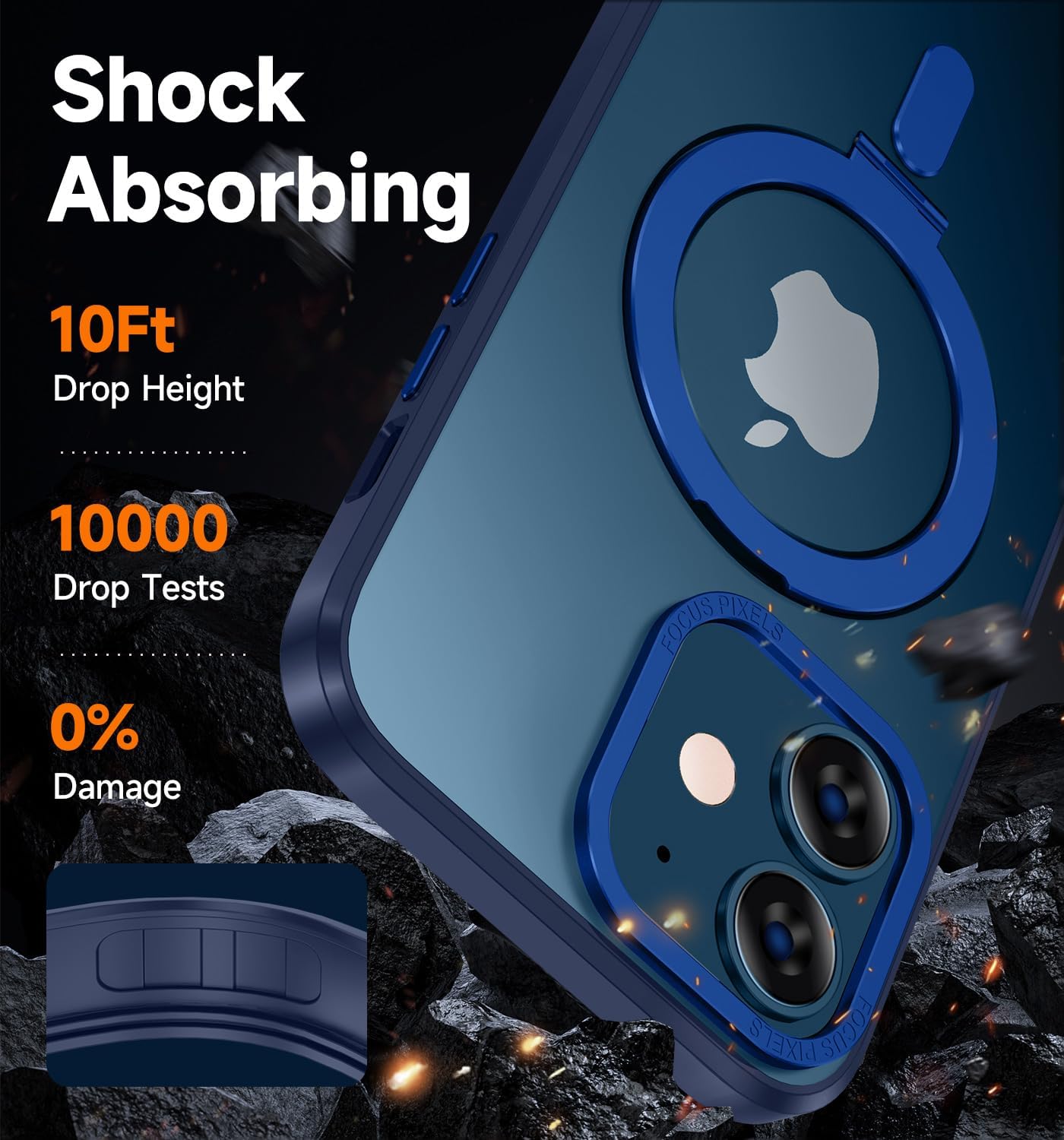 MAGIC JOHN for iPhone 12/iPhone 12 Pro Case 6.1 inch[Compatible with Magsafe] [with Magnetic Metal Stand][Military Grade Shockproof] Anti Yellowing, Matte Back with Soft Edge,Blue