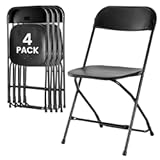 DUMOS 4 Pack Black Plastic Folding Chair, Indoor Outdoor Portable Stackable Commercial Seat with Steel Frame 330lb Capacity for Events Office Wedding Party Picnic Kitchen Dining