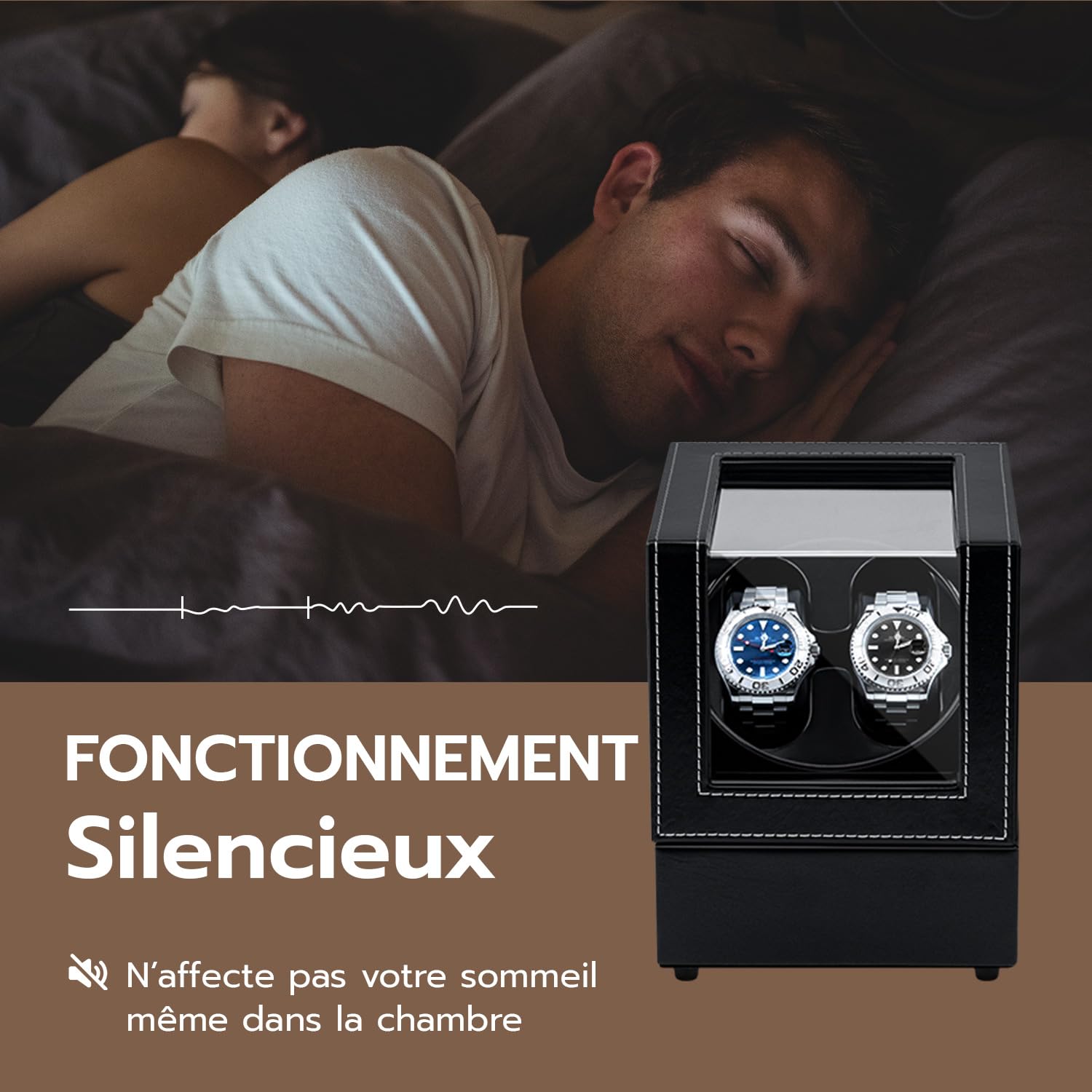 Boîtes de Remontoir de Montre pour 2 Montres Automatiques, Boîte de Remontoir de Montre Automatique, Vitrine en Cuir Acrylique, Rotation Silencieuse