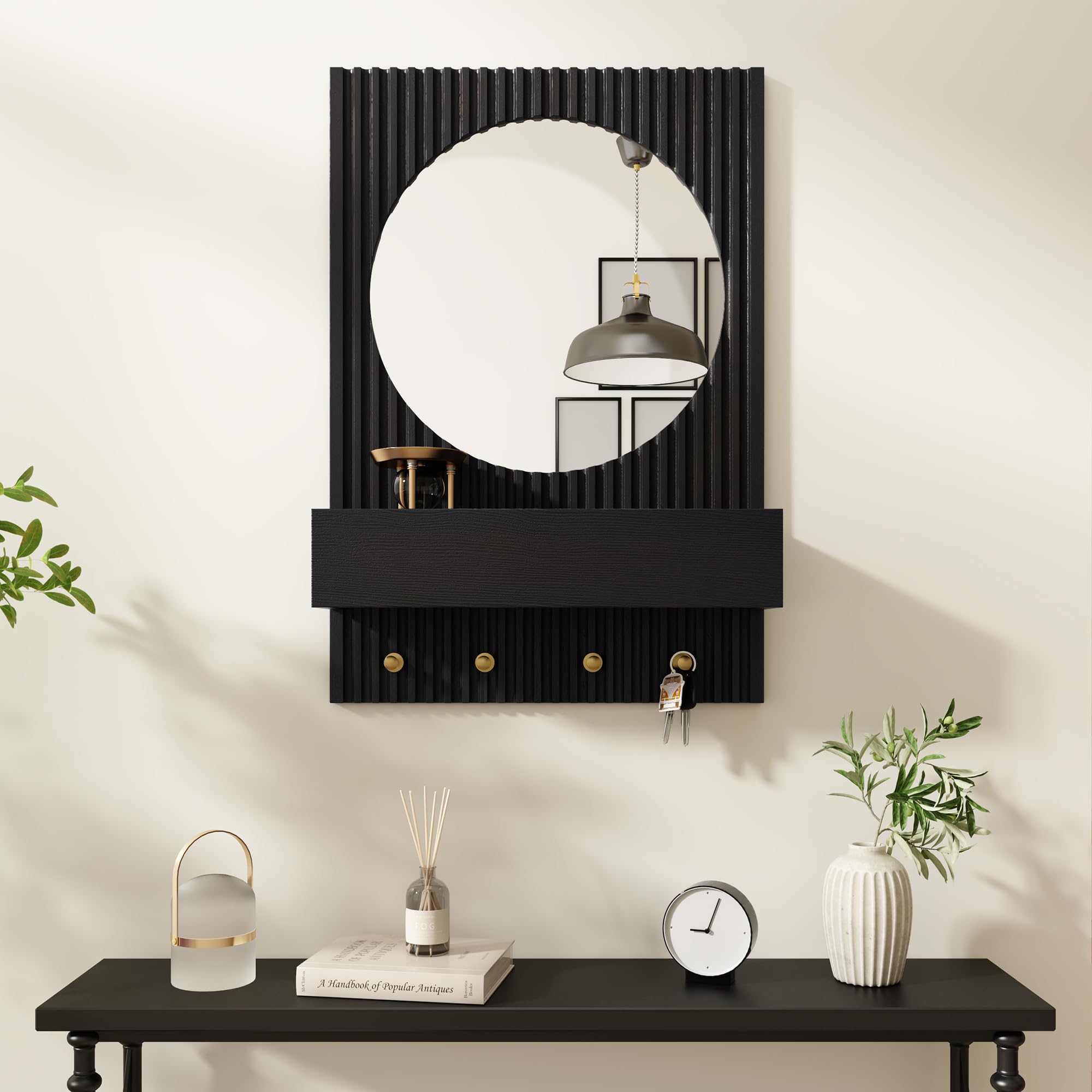 Amazon.com: ARTPOWER Wood Wall Mirror with Shelf&Hooks, 24
