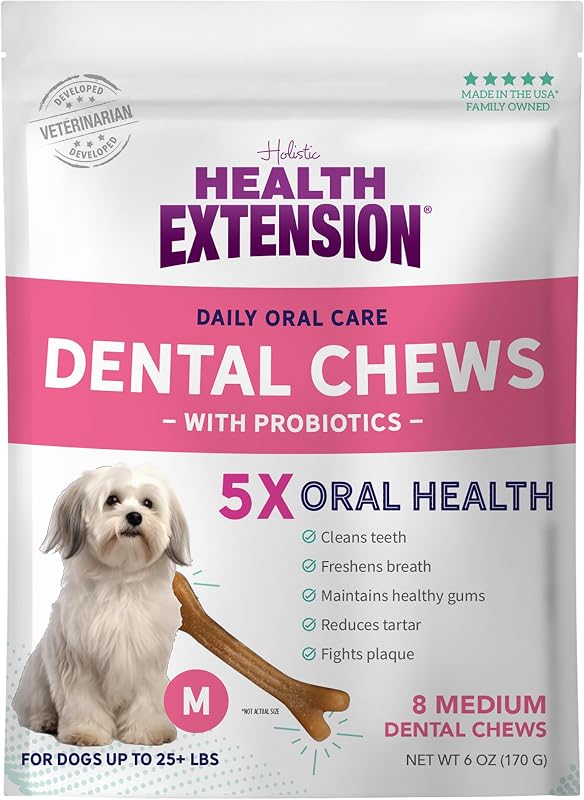 Ossos Dentais Probióticos para Cães Health Extension, 8 Unidades Médias, 170 g
