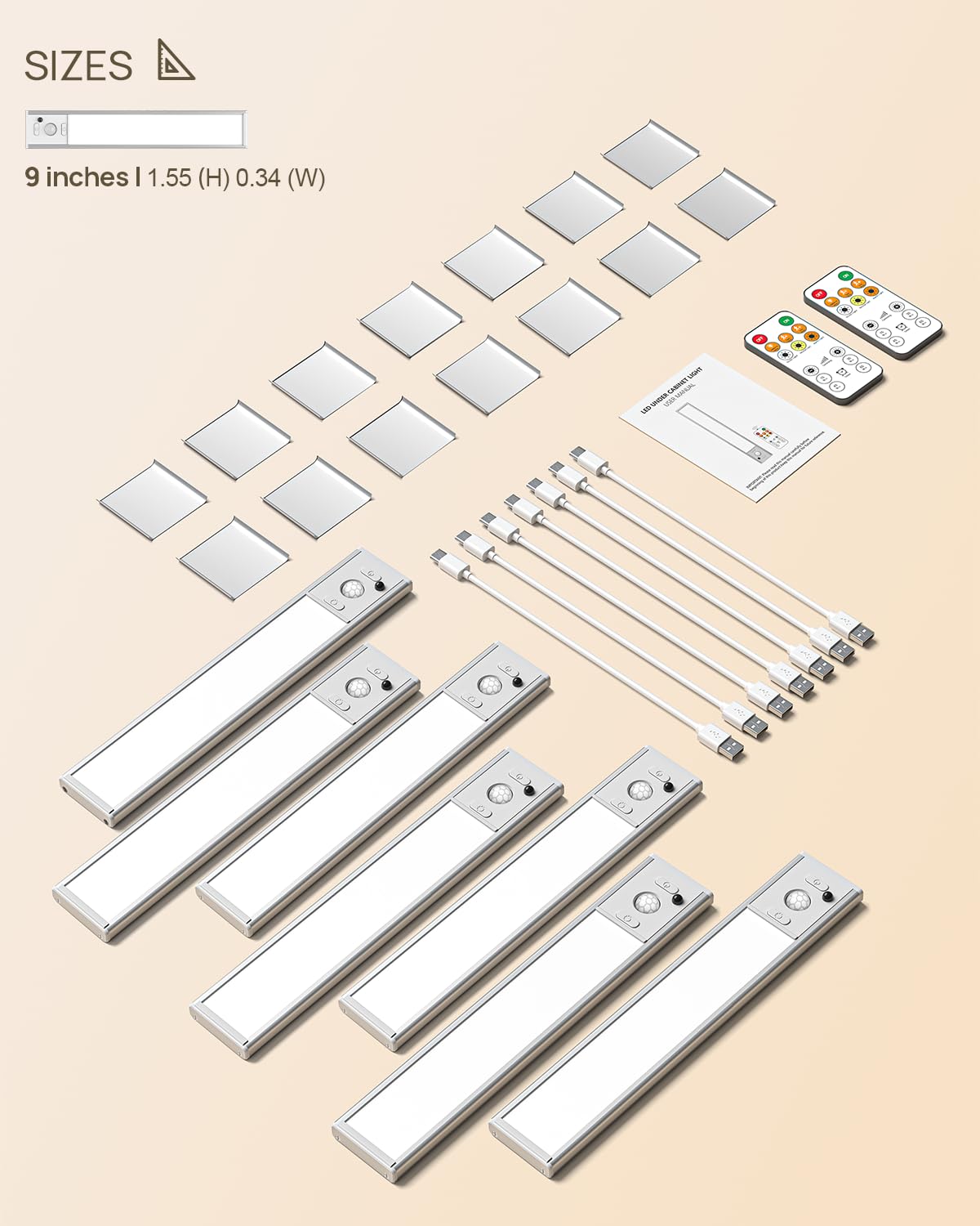 Unterschrankbeleuchtung mit Fernbedienung, wiederaufladbar über USB, LED-Bewegungsmelder-Licht für den Innenbereich, magnetisch, kabellos, 3 Farben, dimmbar, Schrankleuchten für Küche, Kleiderschrank