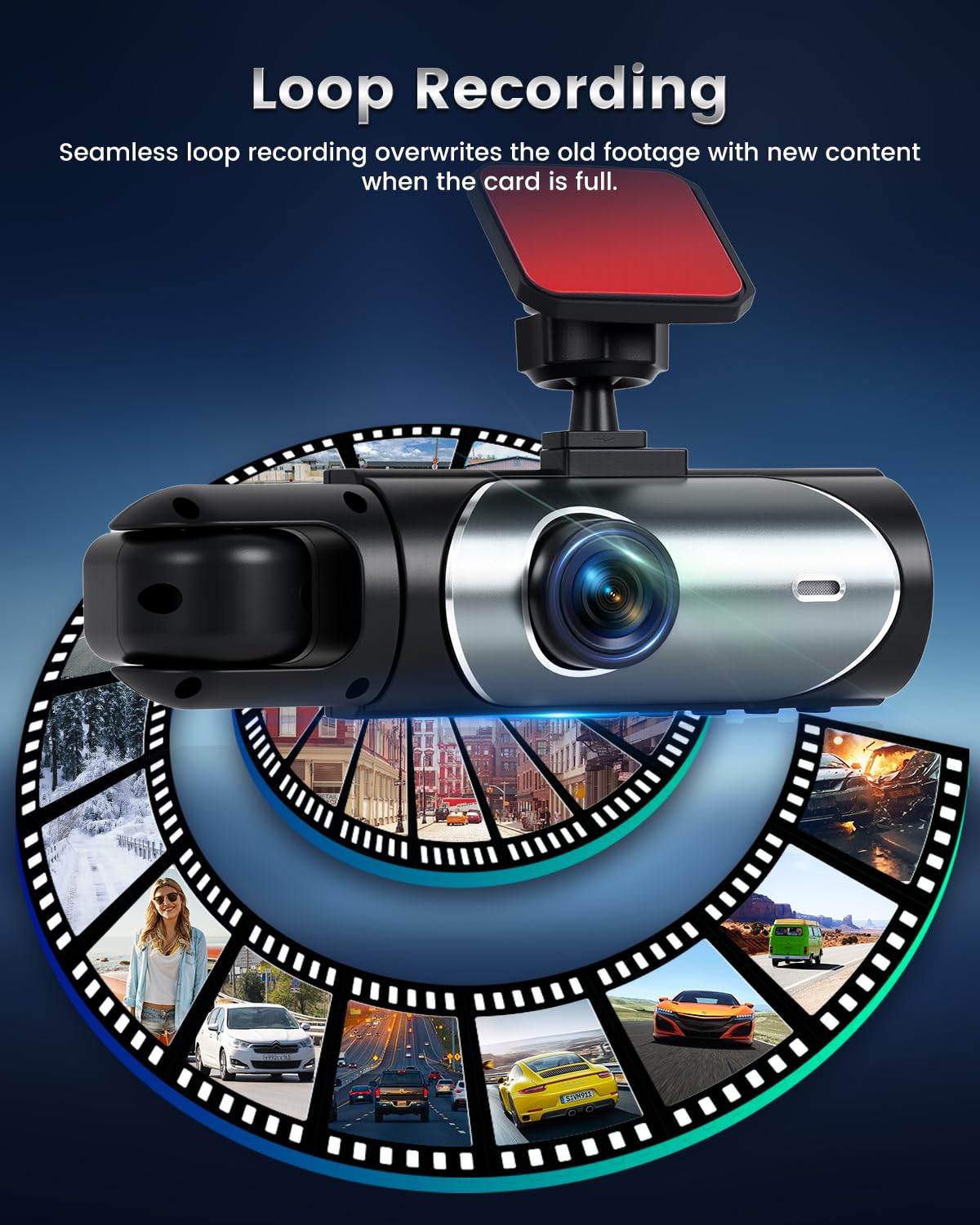 NHOPEEW Cámara Dual para salpicadero con cámara de 1080p - Cámara Frontal para salpicadero de 3,16 Pulgadas con grabación en Bucle, visión Nocturna, detección de Movimiento y Tarjeta TF de 64 GB