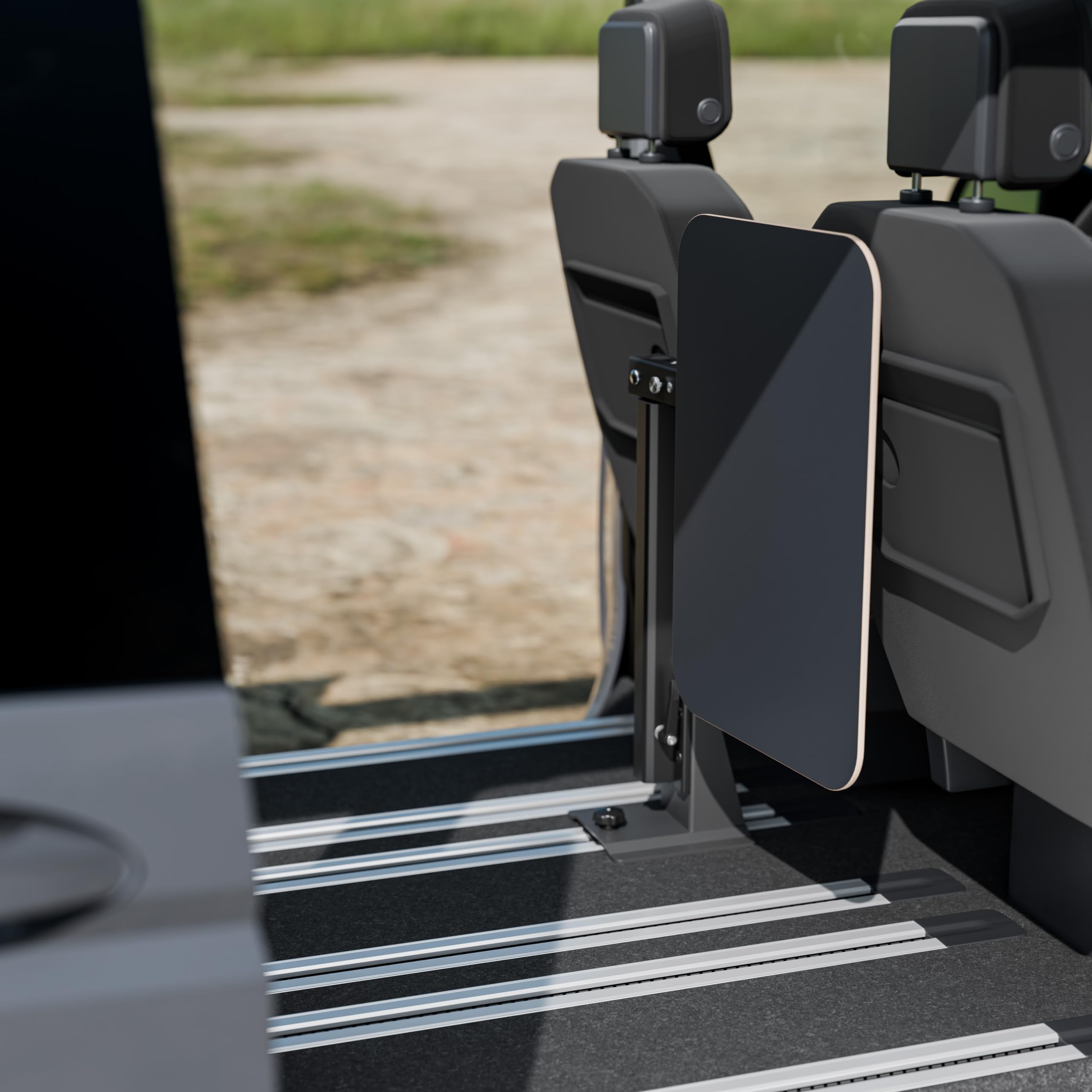 Tisch für Bodenschiene oder Bodenplatte - klappbar, faltbar und schwenkbar - Büro und Camping im Van - Konsolentisch (Mercedes V-Klasse/Vito)