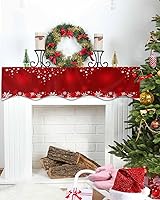 Vista 4 de Funda roja para chimenea, decoración de mantel de Navidad, decoración de mantel de Navidad, copo de nieve de invierno, Navidad, estante de chimenea