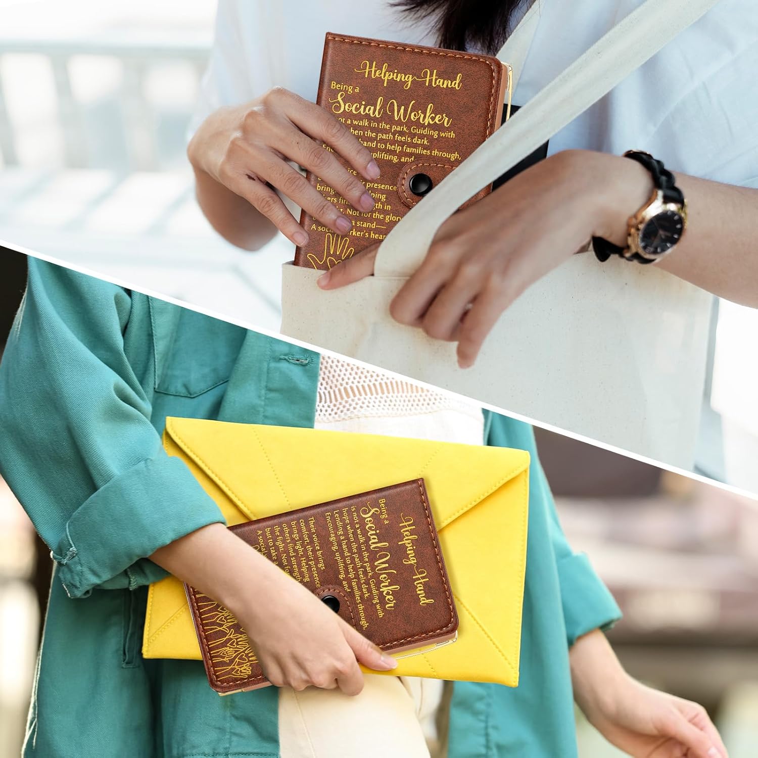 TaoBary 20 Sets Social Worker Appreciation Gift Social Worker Month Must Have Leather Notebook Ballpoint Pen with Inspirational Quotes Thank You Gifts for Women Coworker Teachers Office Bsw Msw (Brown)