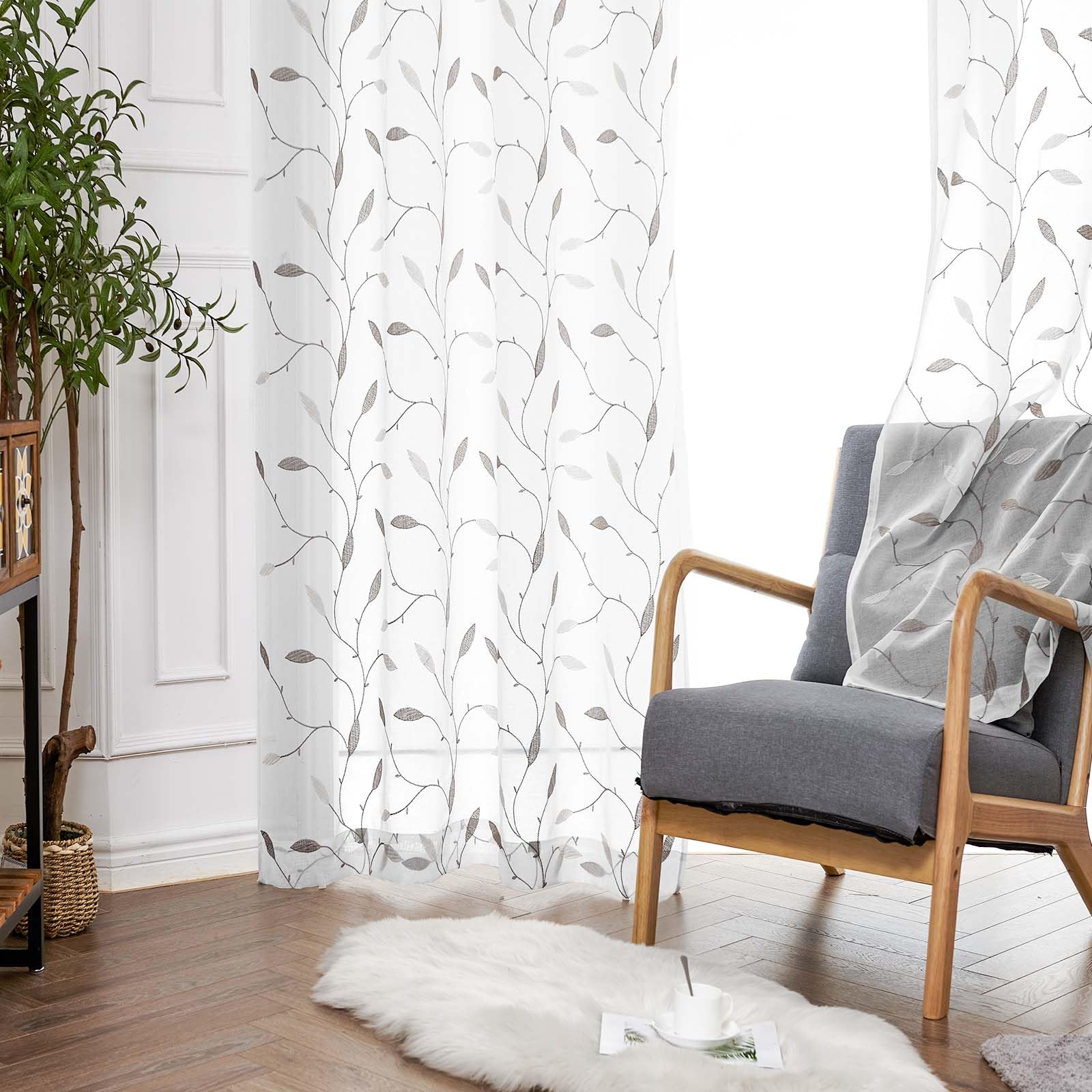 Aoresac Set Di 2 Tende In Voile Con Occhielli - Poliestere Traspirante, Semitrasparenti, Tinta Unita - Per Camera Da Letto, Soggiorno - 145 X 140 Cm (Bianco) - 2