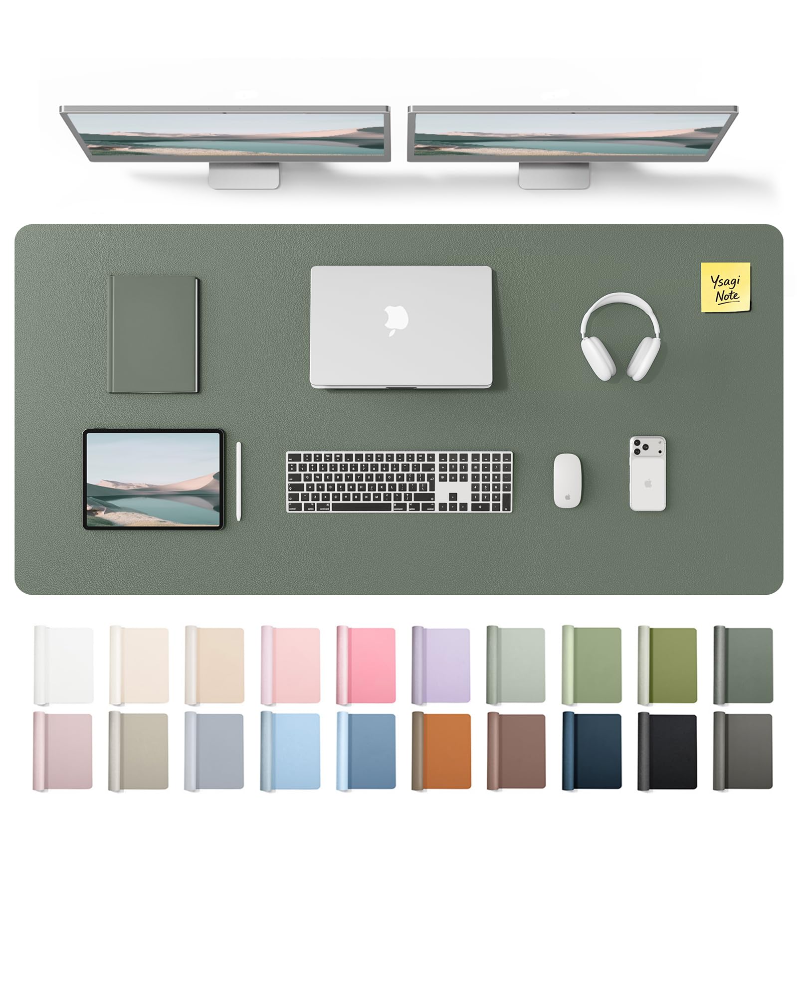 YSAGi Leather Desk Pad Protector, Office Desk Mat, Large Mouse Pad, Non-Slip PU Leather Desk Blotter, Laptop Desk Pad, Waterproof Desk Writing Pad for Office and Home (Dark Green,55" x 24") Dark Green 55" x 24"