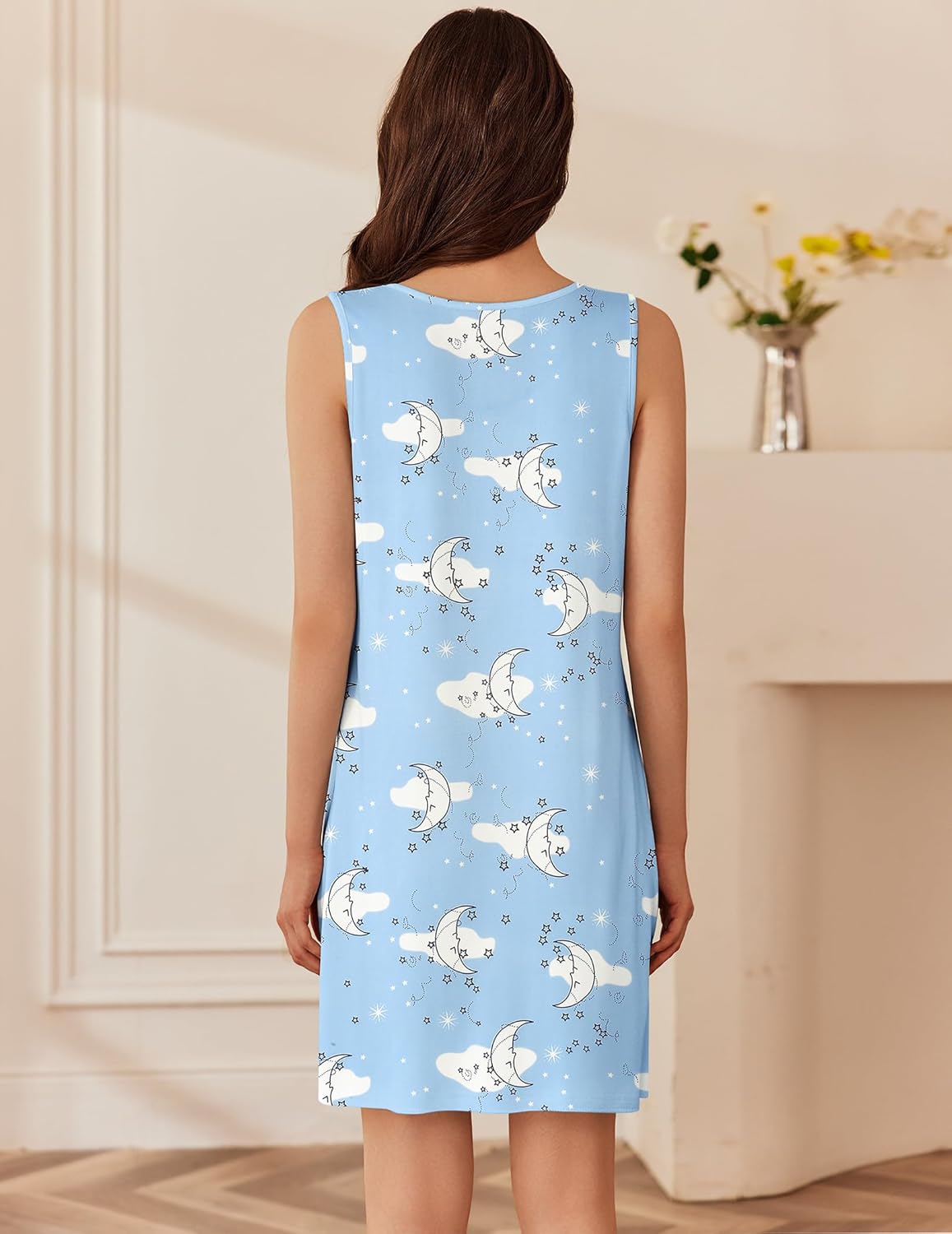 Ekouaer 3 Pack Nightgowns for Women Sleeveless Sleepwear Button Down Nightshirt Wide Strap Tank Sleep Shirt S-3XL - Image 5