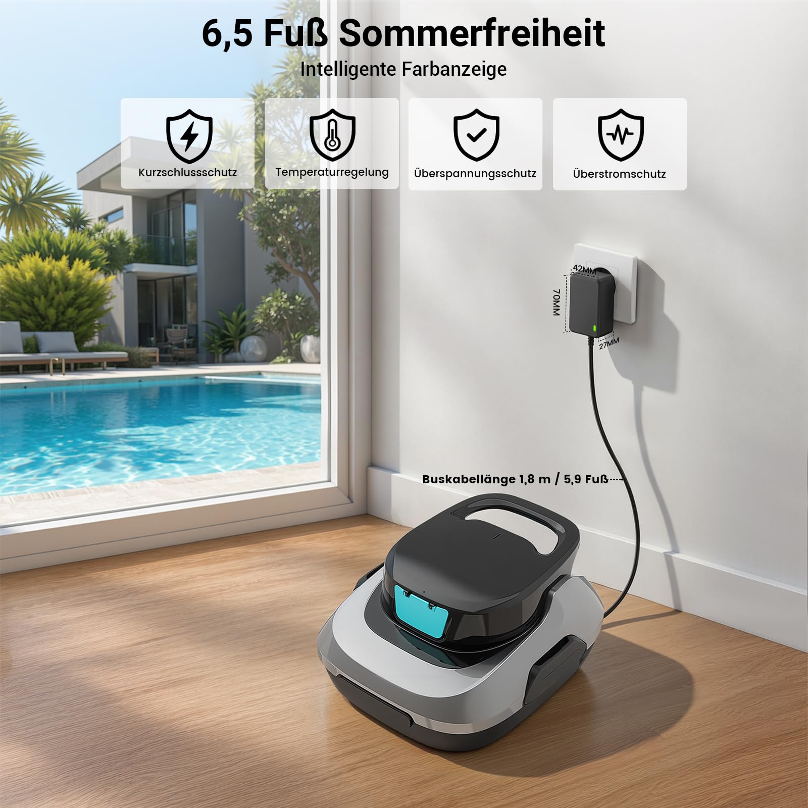 12,6V-Netzteil für Aiper Poolroboter, Kompatibel mit Aiper Scuba SE Kabellosem Roboter-Poolreiniger Poolsauger Ersatz Adapter Ladegerät Ladekabel – Mit Ladeanzeige