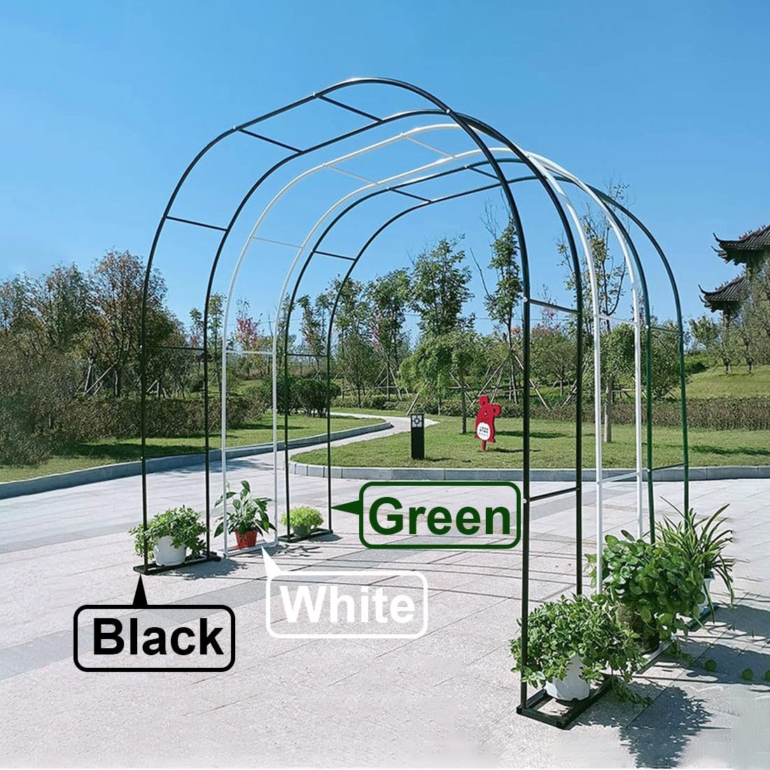 Biały metalowy łuk ogrodowy pergola altana z podstawą do roślin pnących, zielony pawilon ogrodowy, czarna krata, na zewnątrz, łuki ślubne, dekoracyjne akcesoria ogrodowe
