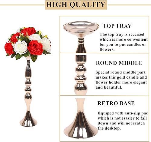 Miniatura 3 de 10 piezas de centro de mesa de boda dorado soporte de metal para velas de flores, soporte de mesa para jarrón móvil de boda, plomo para fiesta,
