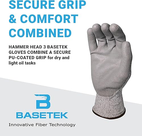 Miniatura 5 de Armor Guys Basetek - Guantes protectores de trabajo, guantes de palma de poliuretano para agarre de aceite seco y ligero, guantes resistentes a