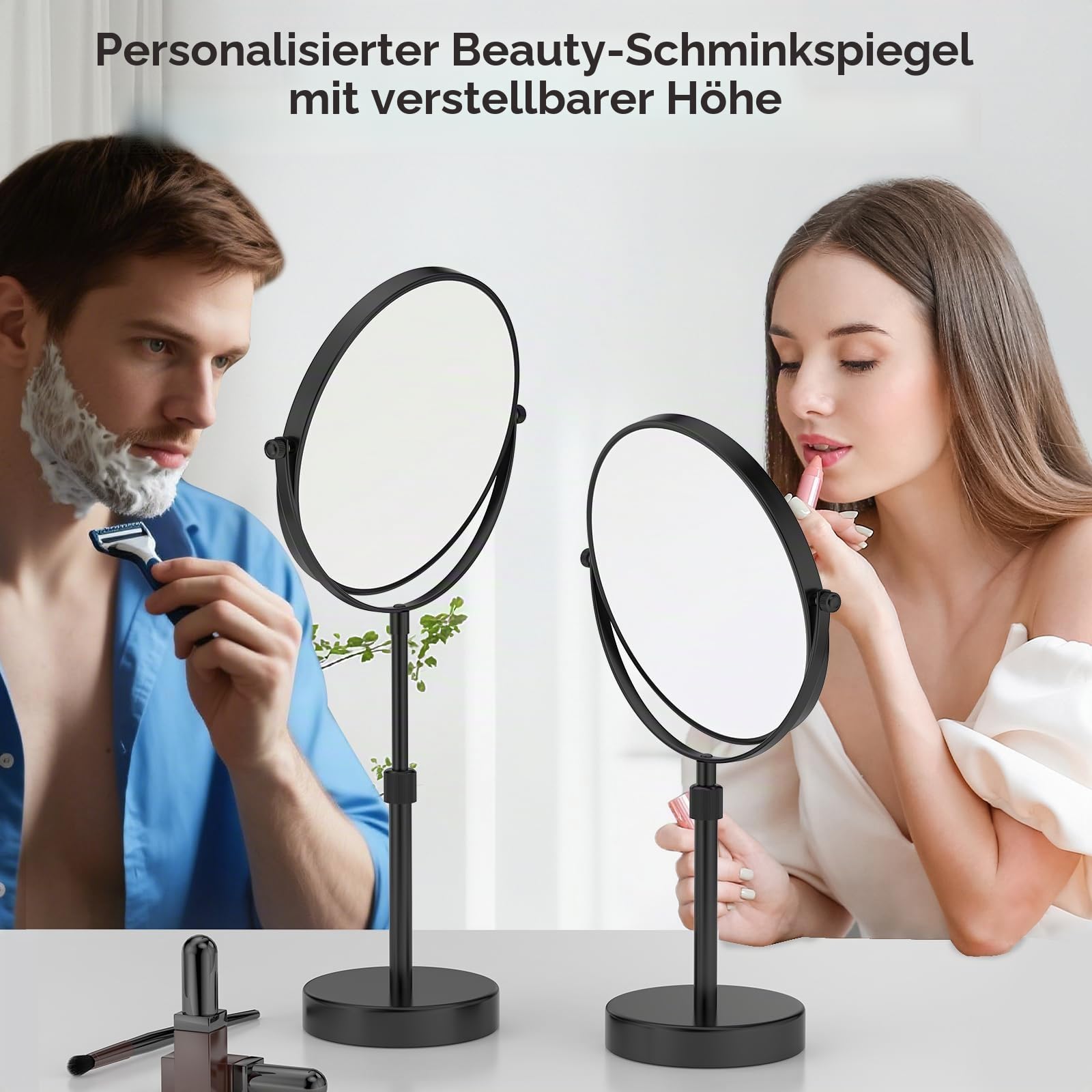 Nicesail Kosmetikspiegel Höhenverstellbar Schwarz Schminkspiegel Stehend 10x Rasierspiegel mit Vergrößerung,Durchmesser 20cm