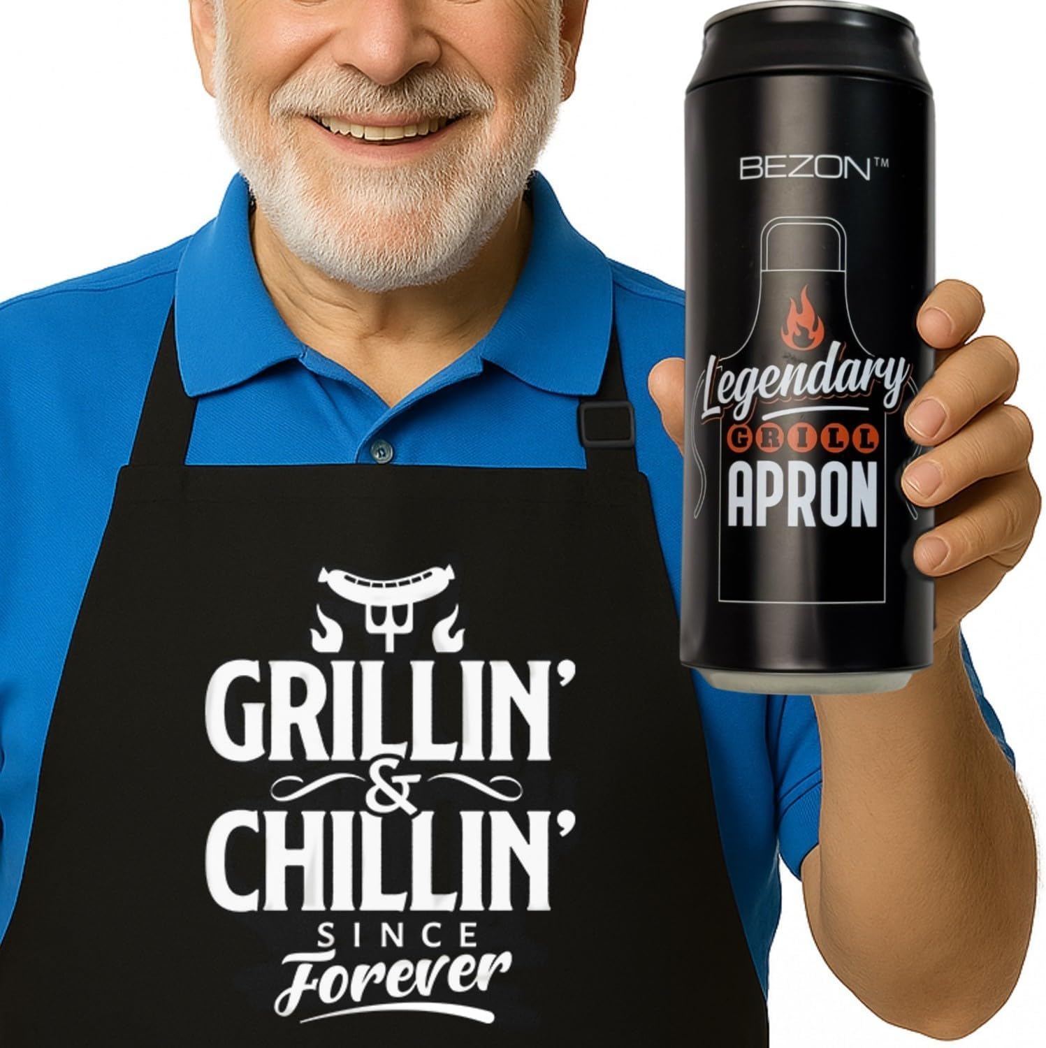 Amazon.com: BEZON Funny Grill Apron for Men – Beer Can Style Packaging ...