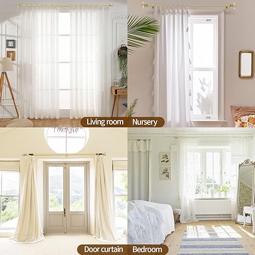 Miniatura 6 de Barras de cortina doradas para ventanas de 48 a 84 pulgadas Barra de cortina acrílica ajustable de 34 pulgadas con remates dorados translúcidos,