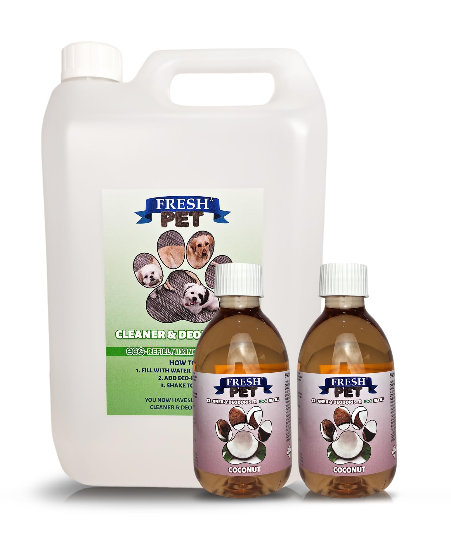 Fresh Pet eco-Refill Kennel Disinfectant 2x 250ml w/ Empty 5L (Coconut)