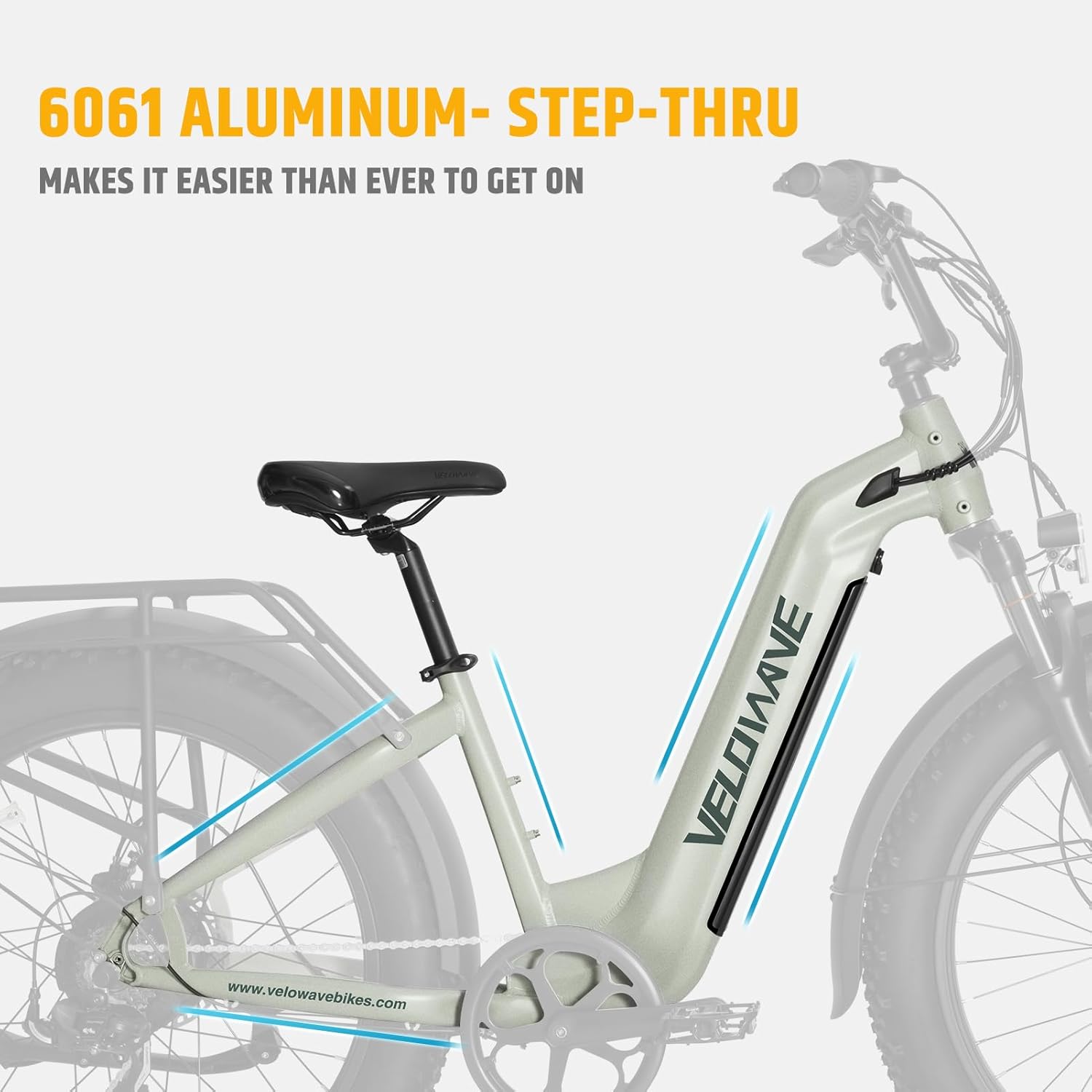 VELOWAVE Electric Bike 26" Fat Tire Ebike Peak 1200W Motor Electric Bike for Adults with 47.97V 14.4AH Removable LG Cell Battery Step-Thru E Bike up to 32MPH UL 2849 Certified with Lock& Bell